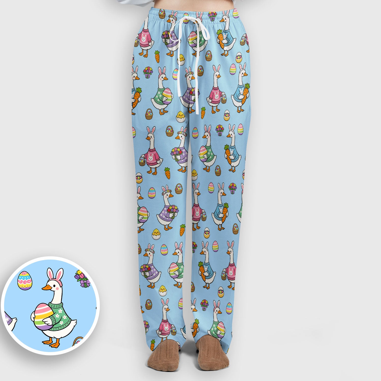 Cute Easter Goose Print Scrub Set, Breathable Med Uniform