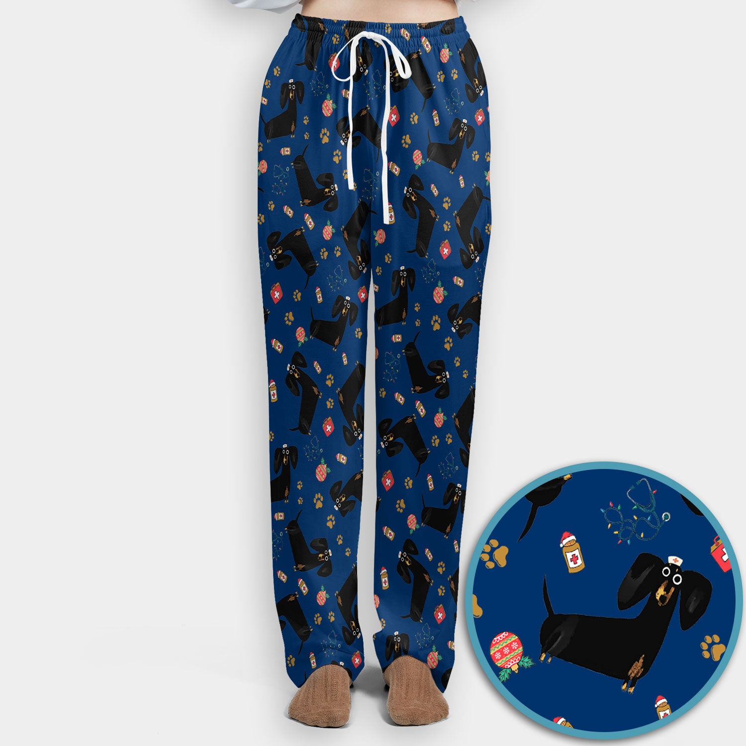 Funny Wiener Dog Scrub Sets for Nurses - Cute Black Dachshund Pants and V Neck Top - Dog Lover Nursing Uniform Gift for Women