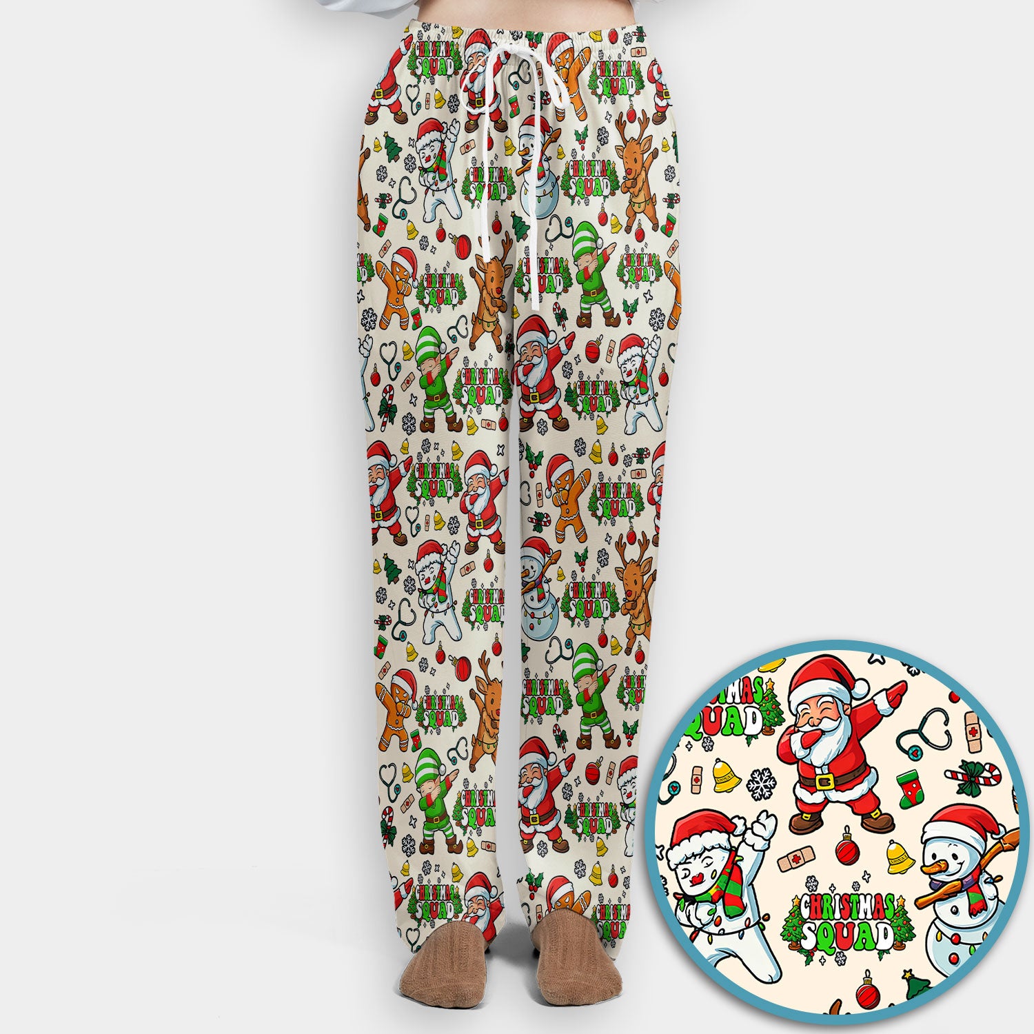 Christmas Squad Scrub Set - Funny Santa & Reindeer Pants and V Neck Top - Cute Holiday Medical Uniform for Nurses, Doctors & Vet Techs