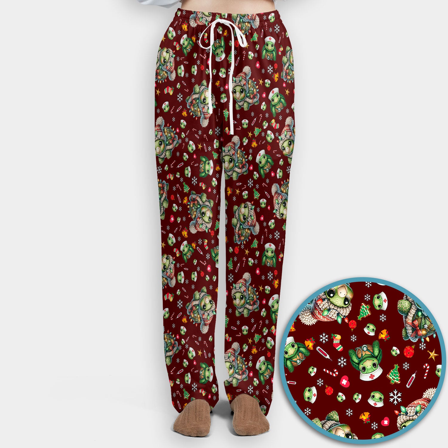 Christmas Turtle Scrub Set - Cute Funny Nurse Pants and V Neck Top - Holiday Medical Uniform for Women