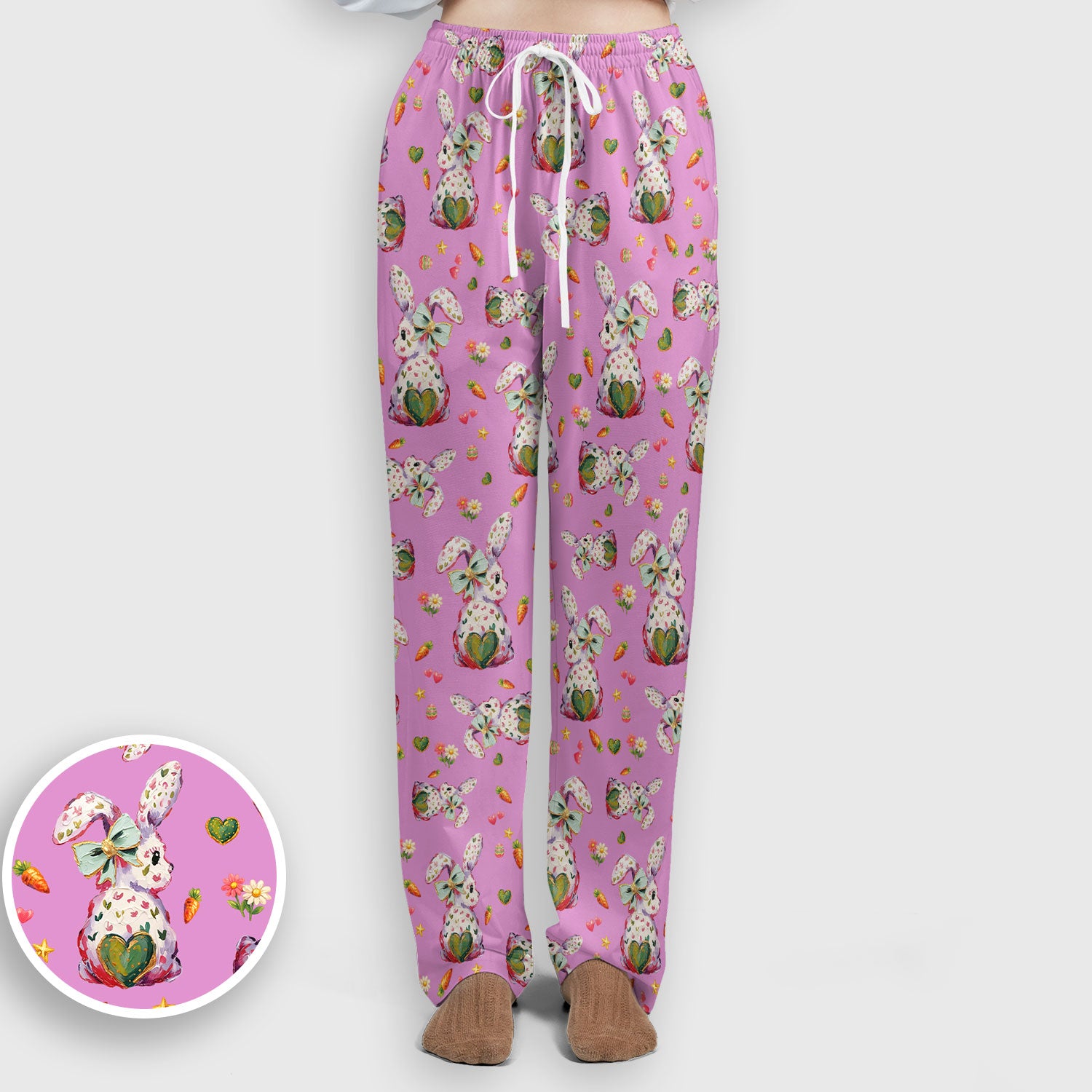 Cute Pastel Bunny Easter Pattern Scrub Set, Scrub Pants and V Neck Top