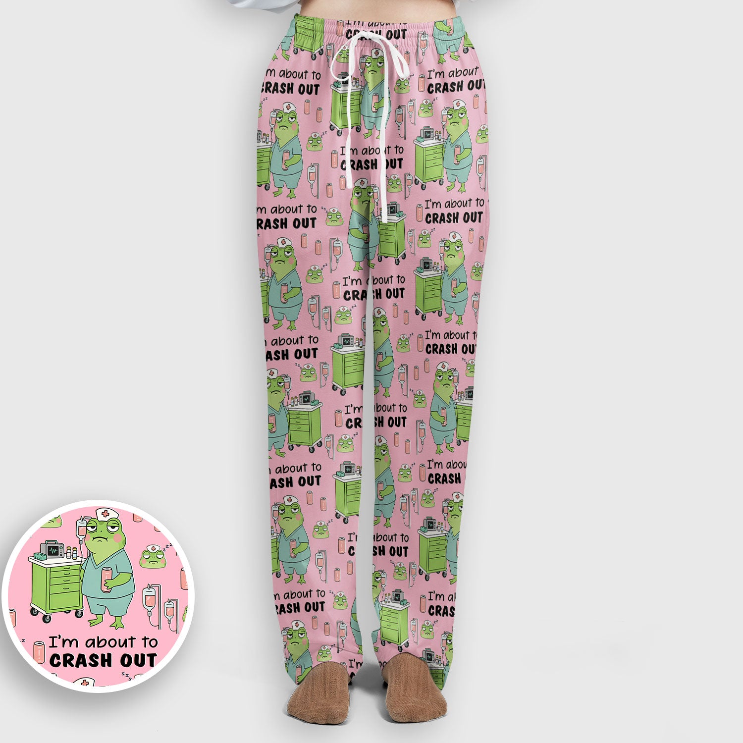 Funny Frog Pattern Nurse Scrub Set, I’m About to Crash Out Nurse Shirt, Breathable Fabrics Nursing Uniform