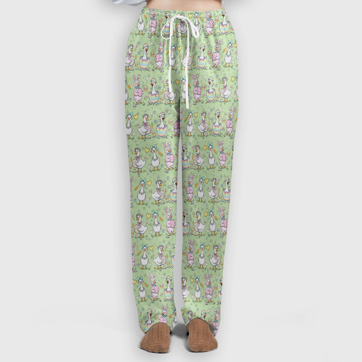 Spring Easter Goose and Bunny Print Scrub Set, Breathable Med Uniform