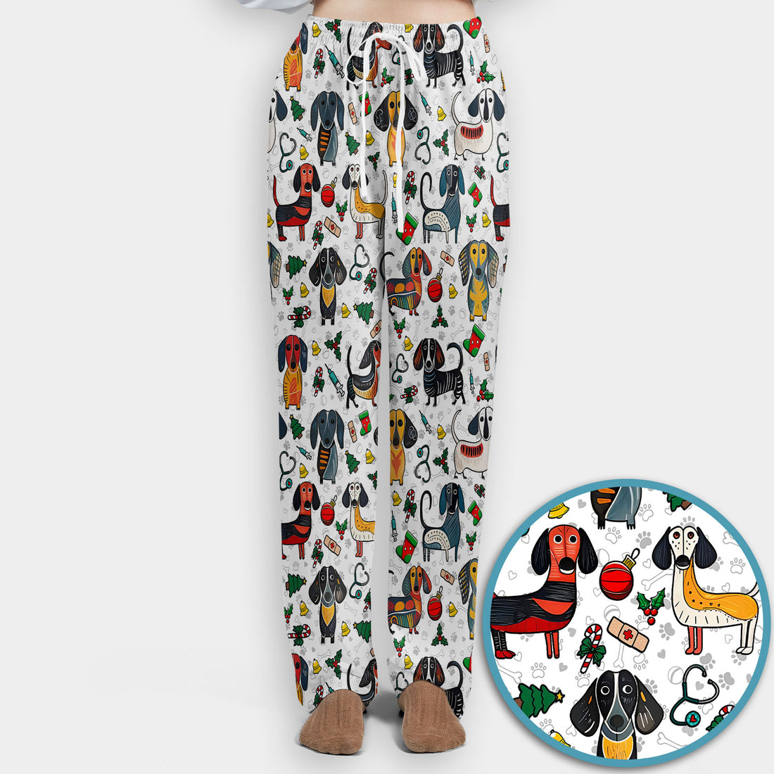 Dachshund Christmas Scrub Set - Cute Wiener Dog Pants and V Neck Top - Holiday Medical Uniform