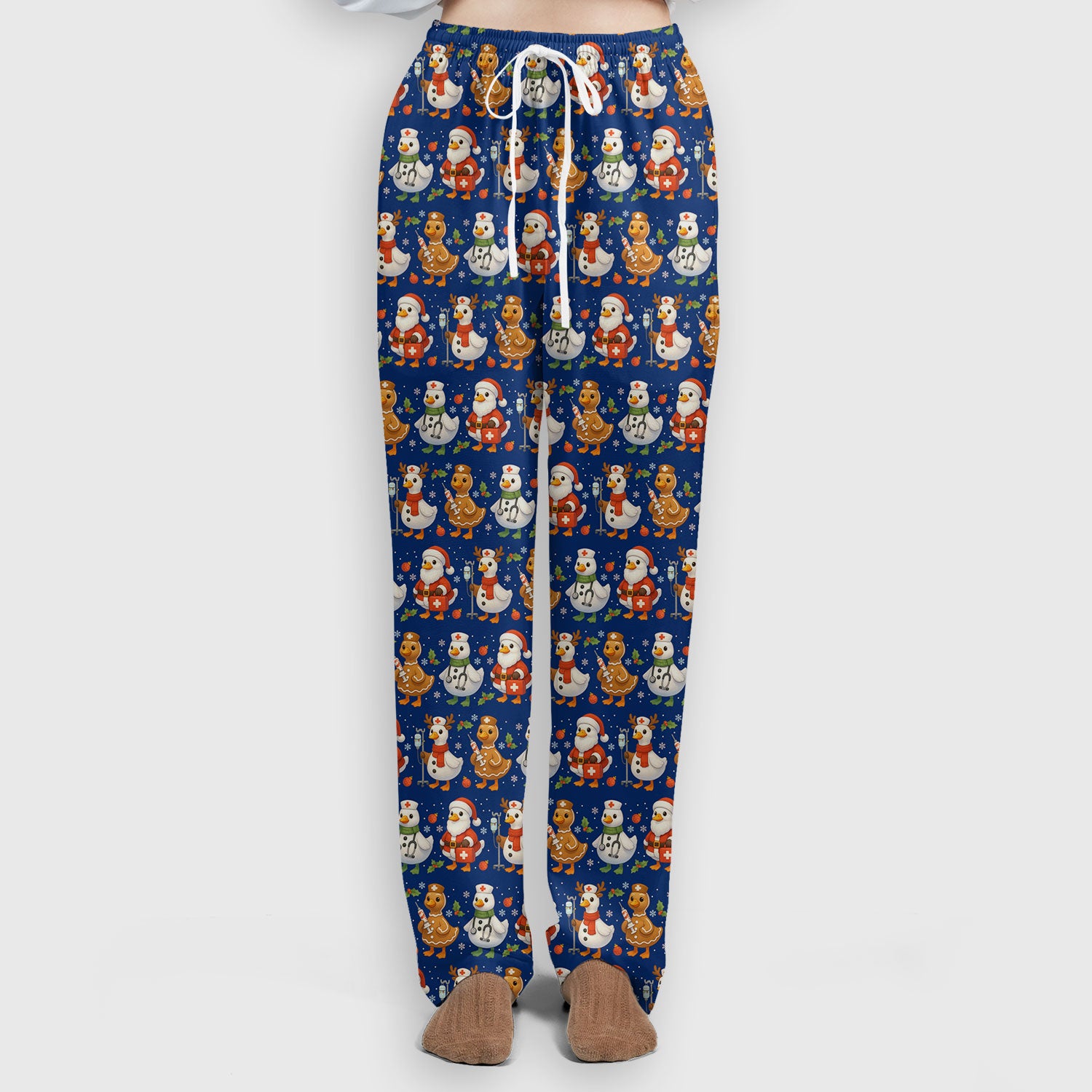 Funny Goose Christmas Scrubs for Women - Festive Holiday Pattern Scrub Top & Pants - Cute Christmas Scrubs with Charming Goose Print