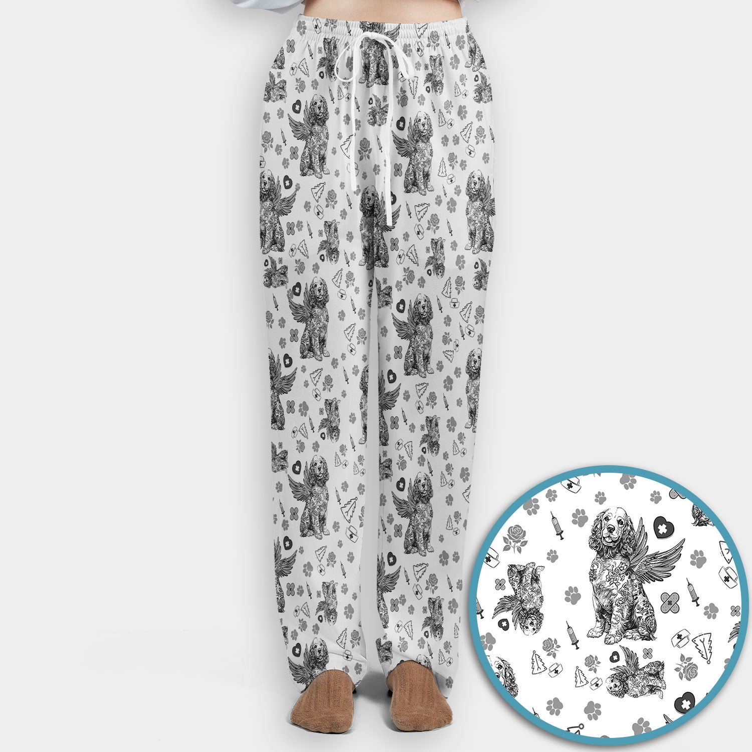 Toile De Jouy Scrub Set for Nurses - Angel Puppy Medical Uniform - Floral Dog in Heaven Gift for Women, Vet Techs, RN CNA LPN