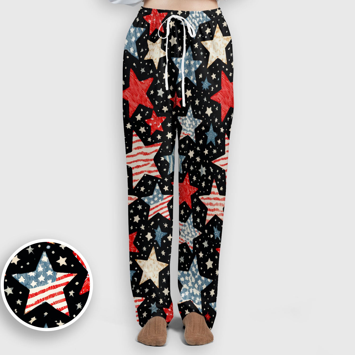 Patriotic Star Pattern Women's Scrub Set, Scrub Pants and V Neck Top