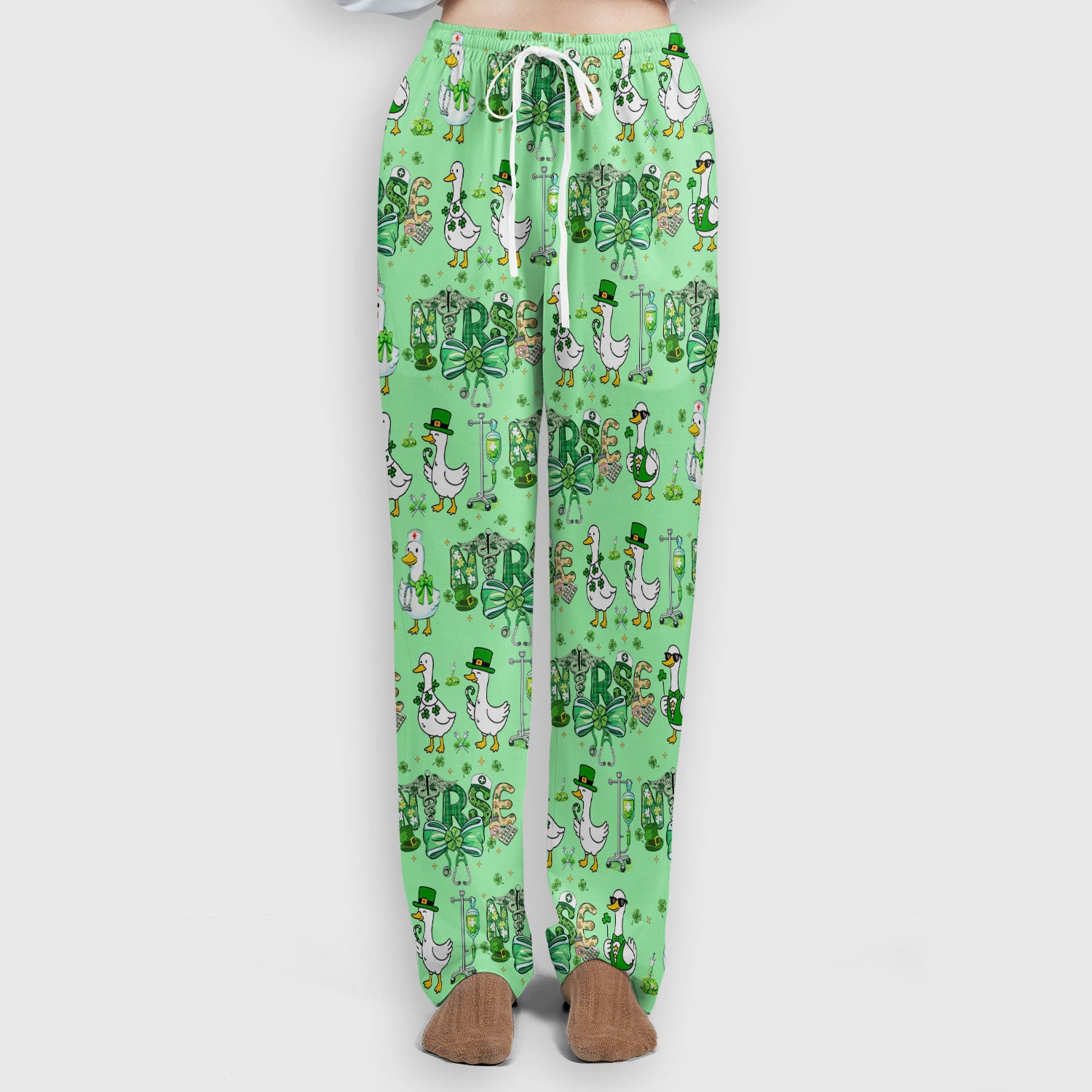 Funny Goose Nurse Shamrock Scrub Set, St. Patrick’s Day Nurse Pattern Shirt, Breathable Fabrics Nursing Uniform