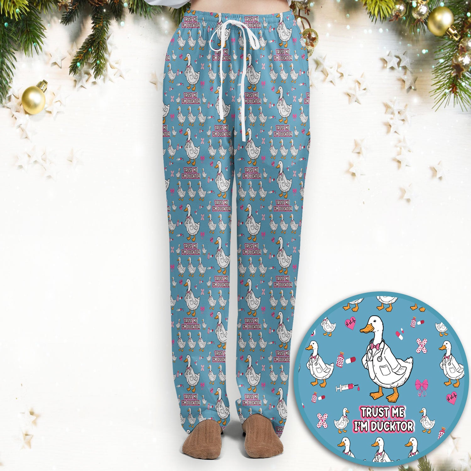 Trust Me I'm Ducktor Scrub Set, Funny Duck Pattern Scrub Shirt, Breathable Fabrics Nursing Uniform For Women