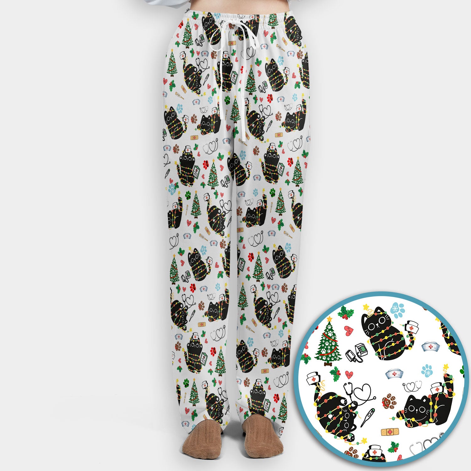 Funny Black Cat Christmas Scrub Set – Cute Holiday Kitty Pattern – Festive Medical Uniform for Nurses, Vets, and Cat Lovers
