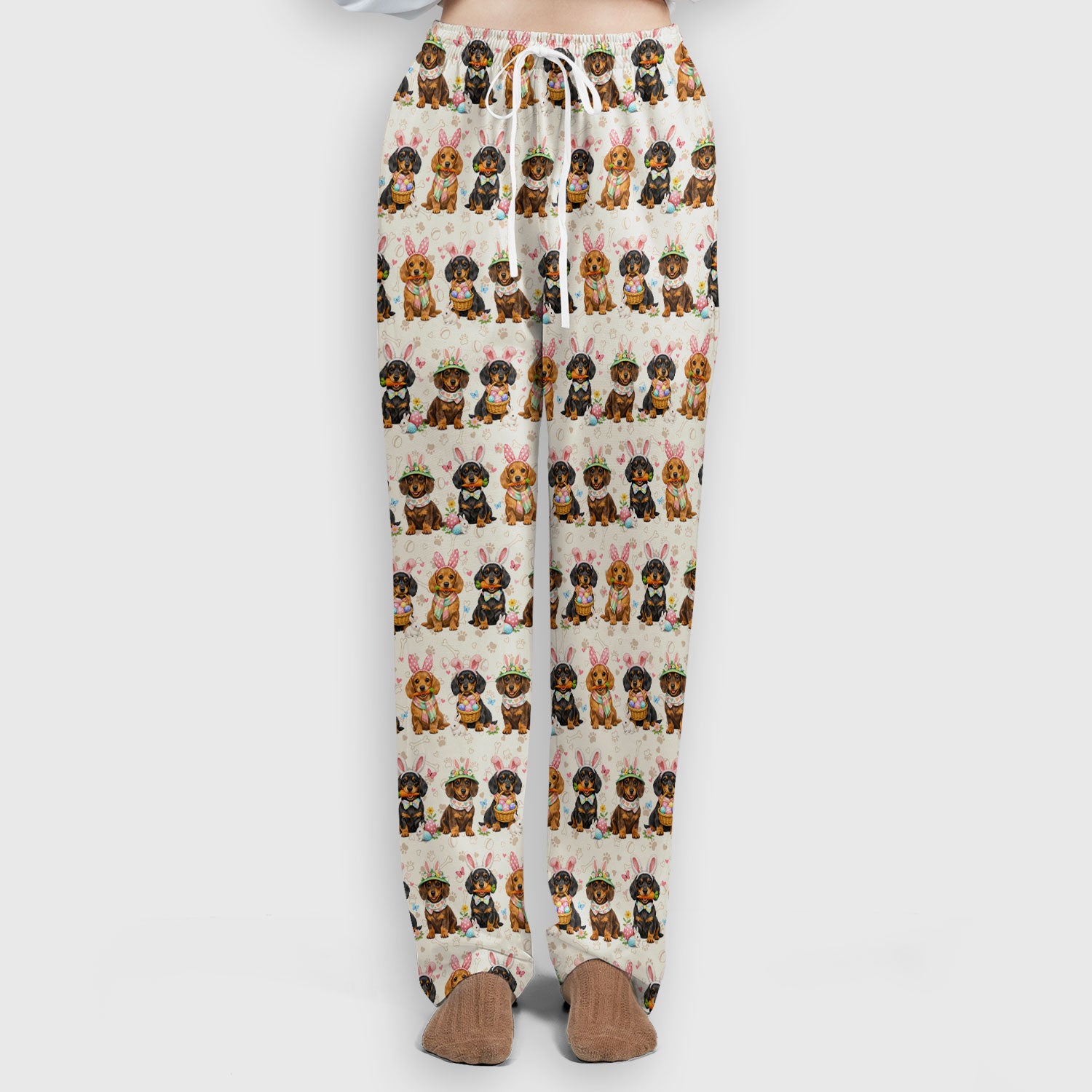 Cute Easter Dachshund Dog Bunny Print Scrub Set, Breathable Med Uniform