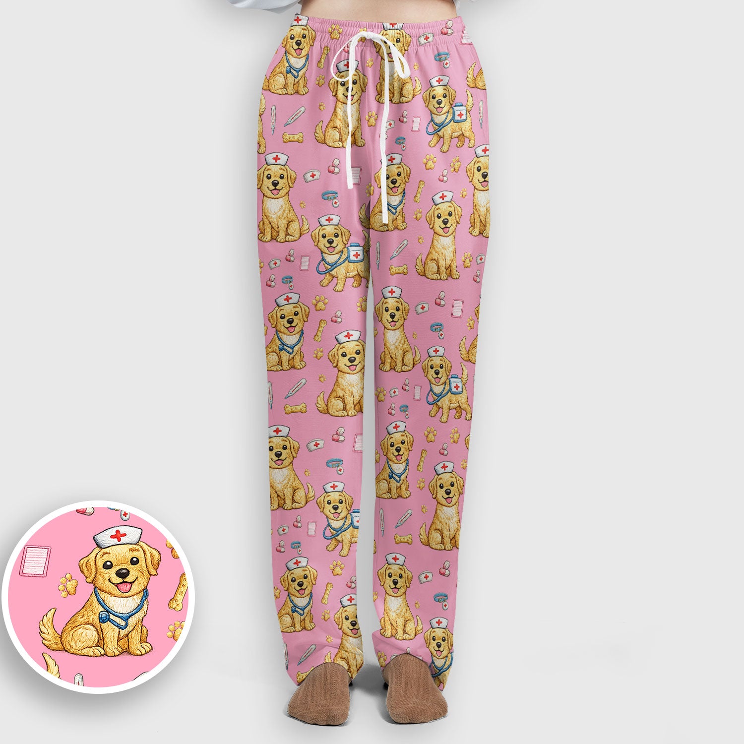 Cute Puppy Nurse Medical Print Women’s Scrub Set, Scrub Pants and V Neck Top