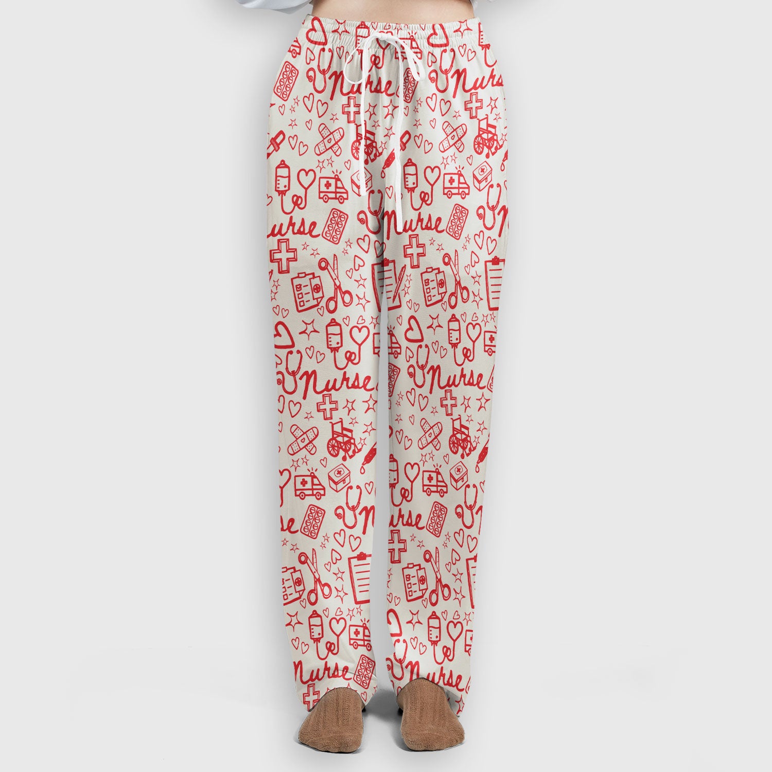 Cute Nurse Heart Medical Pattern Scrub Set, Breathable Med Uniform