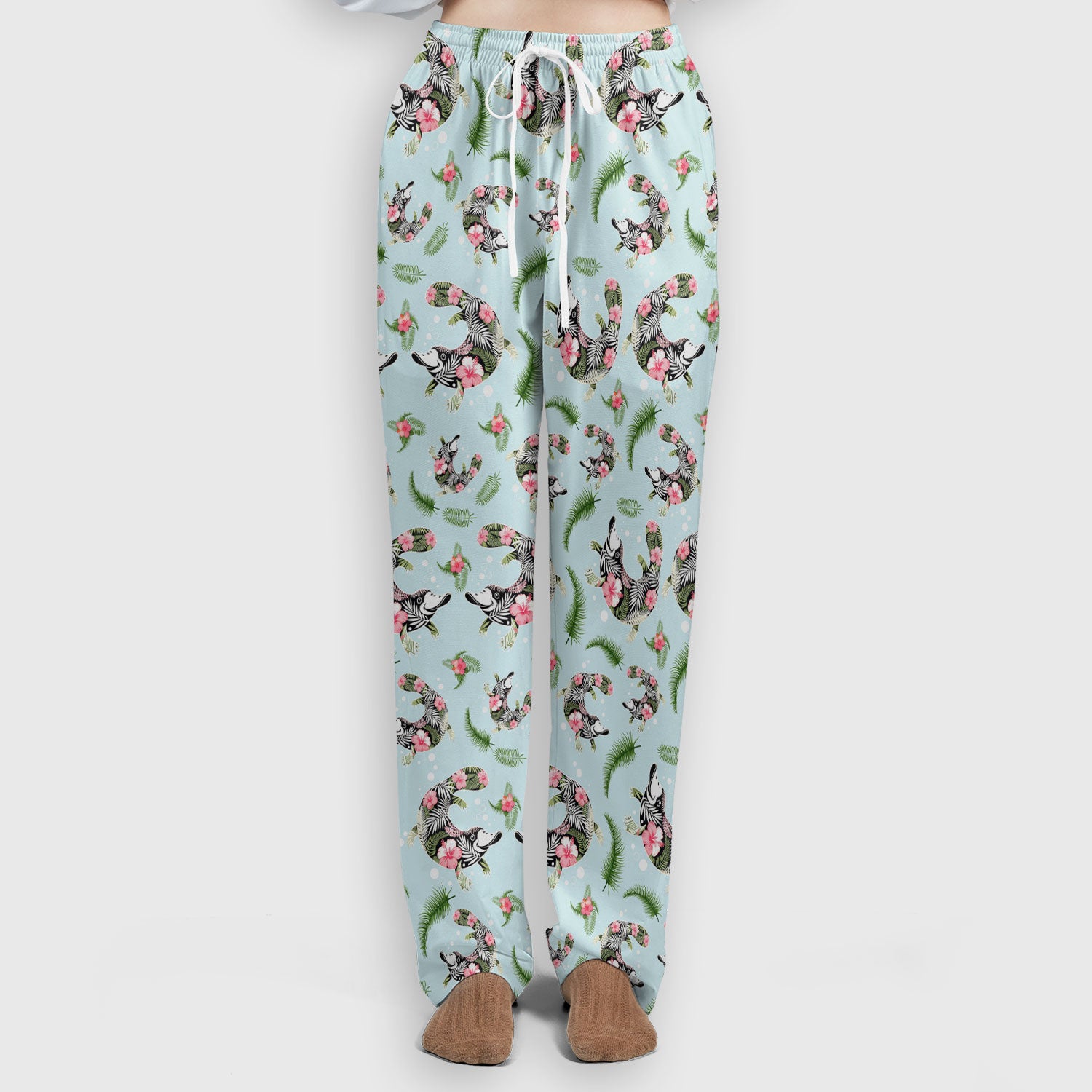 Cute Platypus Scrub Set, Tropical Floral Animal Pattern Nurse Shirt, Breathable Fabrics Nursing Uniform