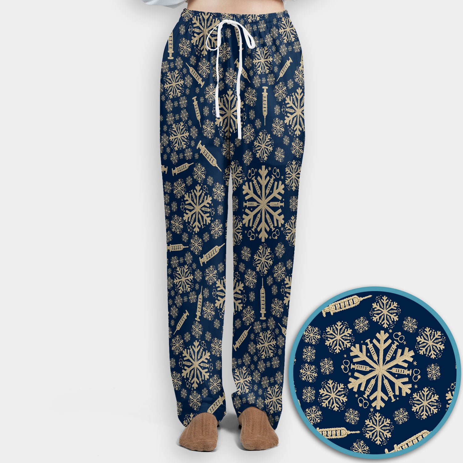 Snowflake Syringe Scrubs Pants and V Neck Top for Women - Winter Snow Medical Set - Funny Christmas Gift for Nurse