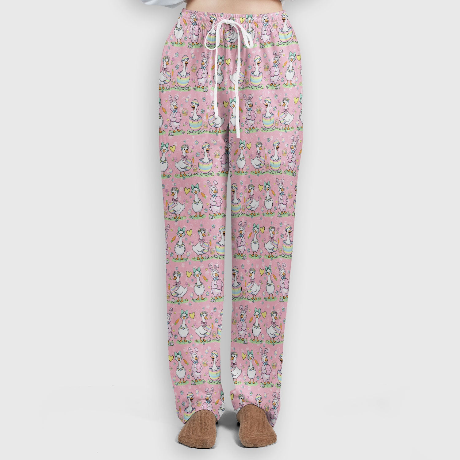 Spring Easter Goose and Bunny Print Scrub Set, Breathable Med Uniform