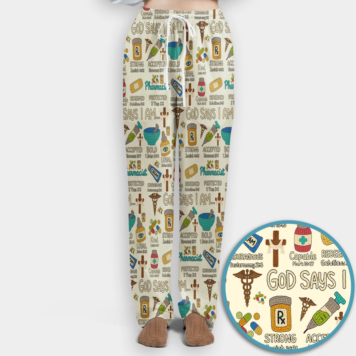 God Says I Am Pharmacist Scrub Set - Christian Pharmacy Scrubs Pants and V Neck Top for Women - Bible Verse Nurse Shirt