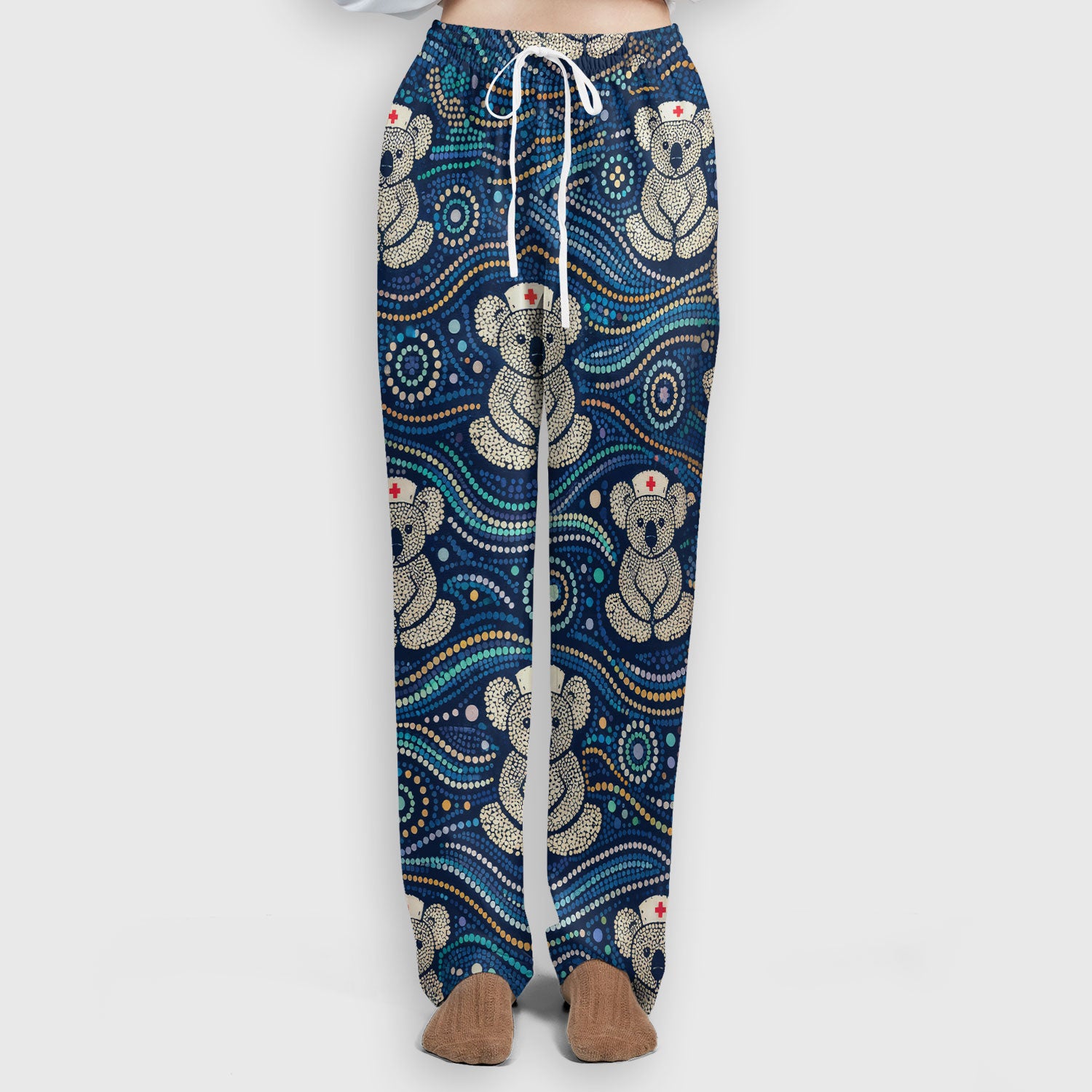 Koala Pattern Nurse Scrub Set, Aboriginal Dot Art Medical Shirt For Women, Breathable Fabrics Nursing Uniform