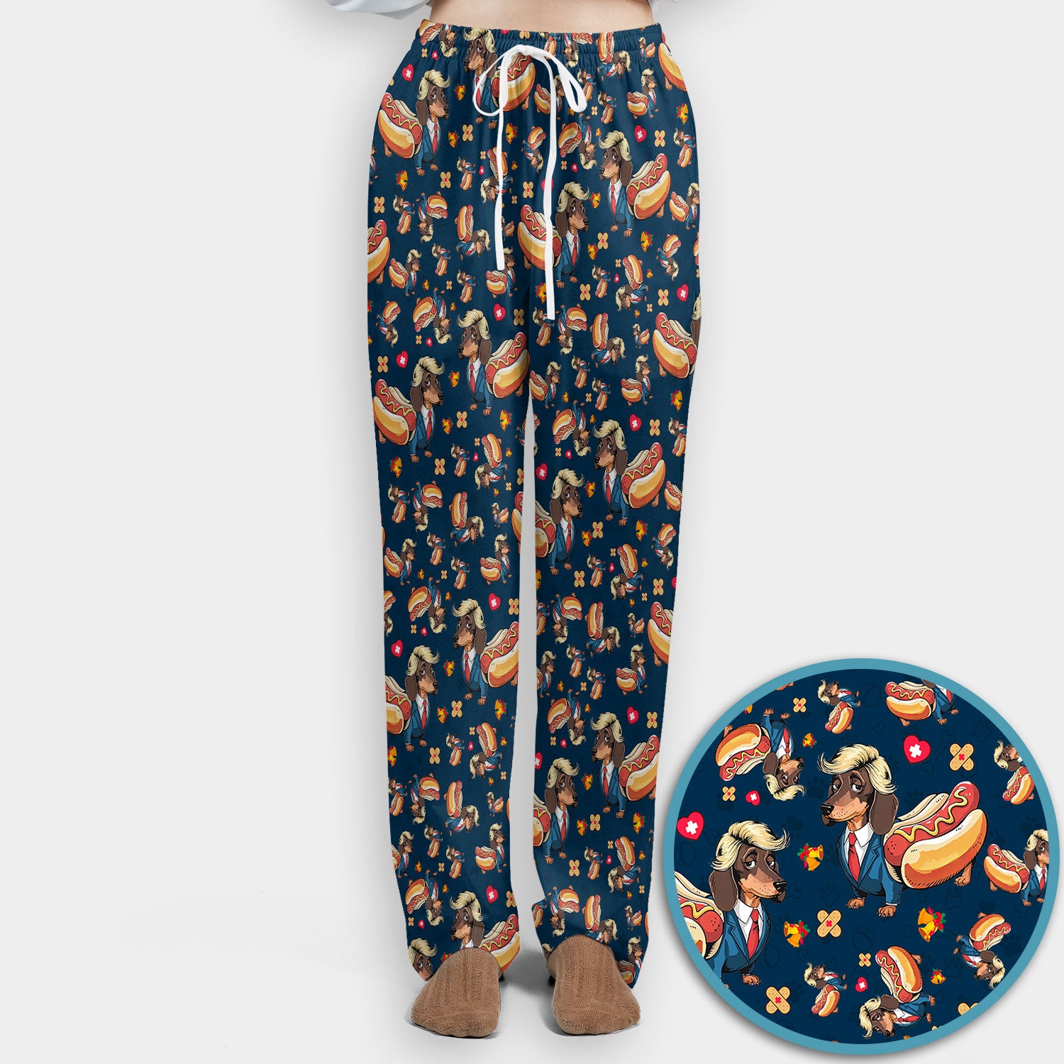 Dachshund Hot Dog Nurse Scrub Set - Funny Sausage Dog Pants and V Neck Top - Medical Uniform Gift