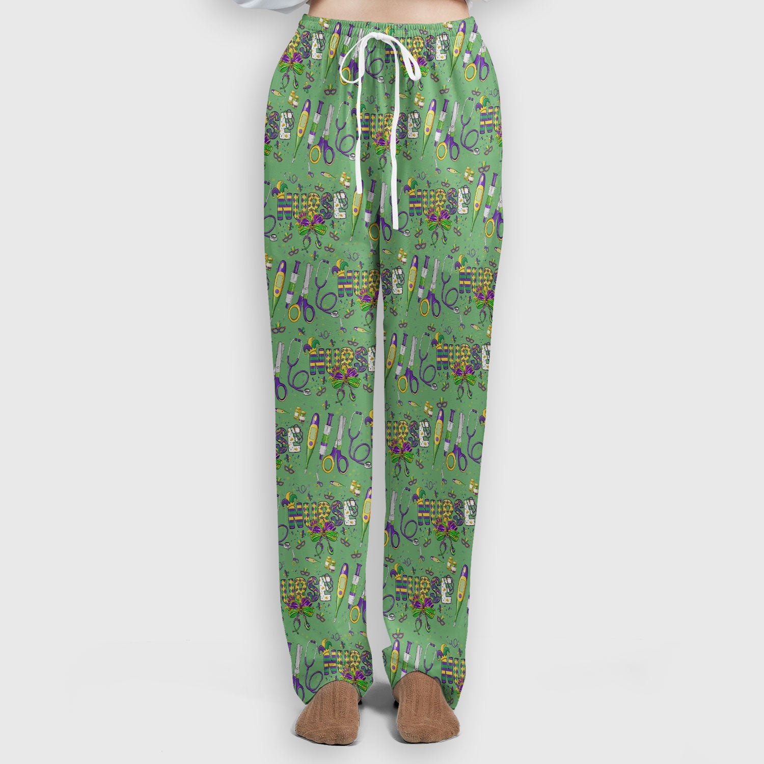 Mardi Gras Nurse Scrub Set, Holiday Medical Pattern Nurse Shirt, Breathable Fabrics Nursing Uniform