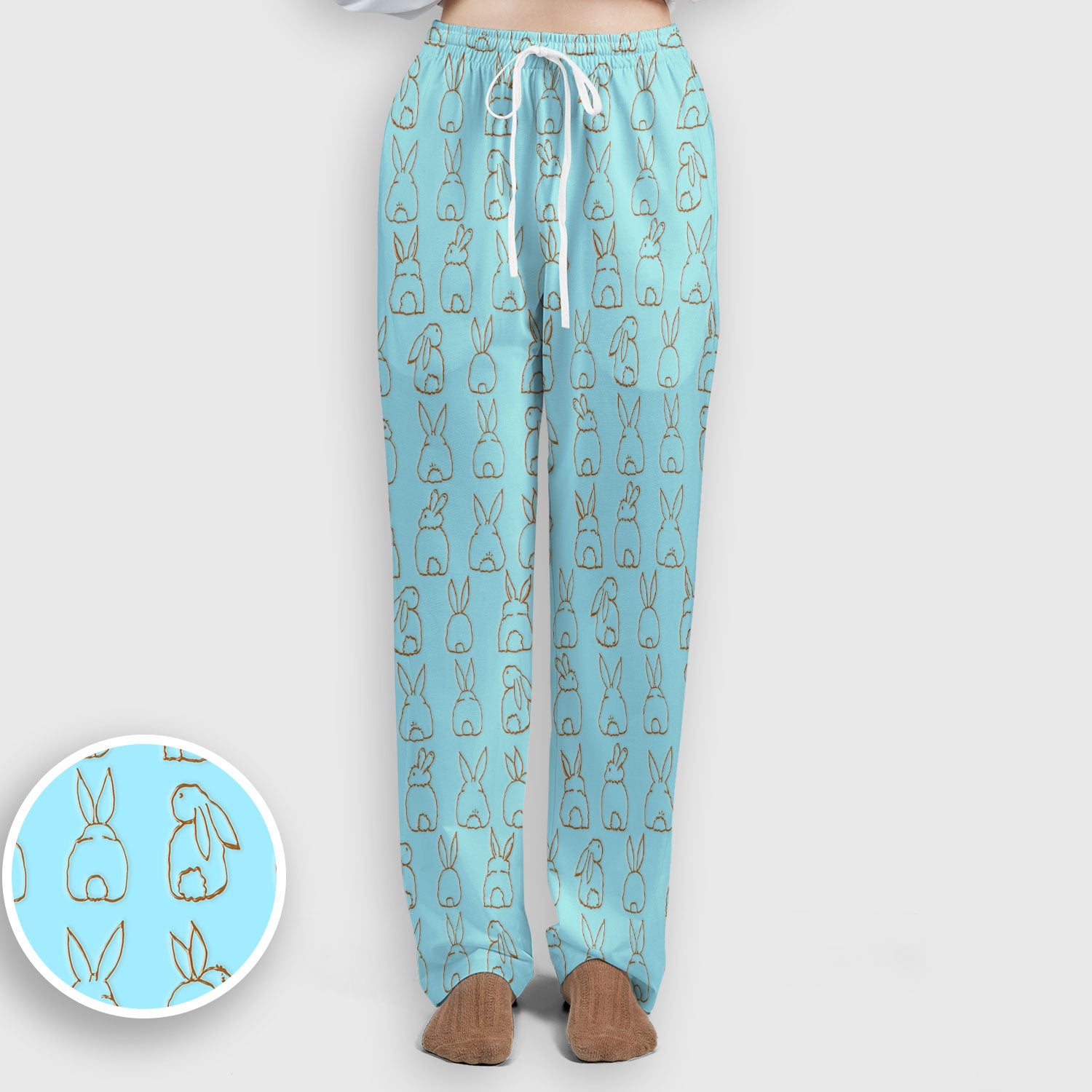 Cartoon Bunny Line Art Pattern Medical Scrub Set, Breathable Med Uniform