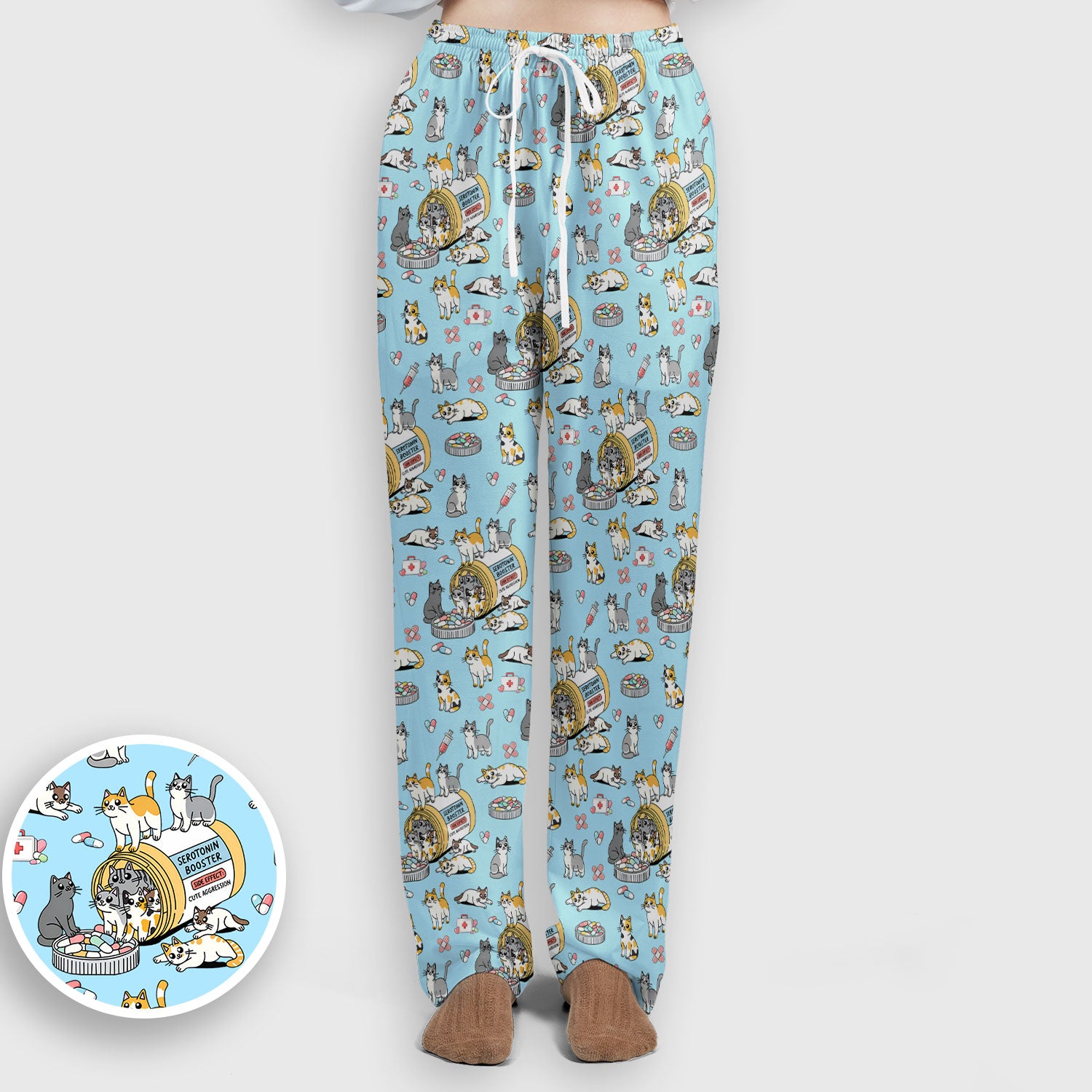 Cute Cat Serotonin Booster Pattern Women's Scrub Set, Breathable Med Uniform