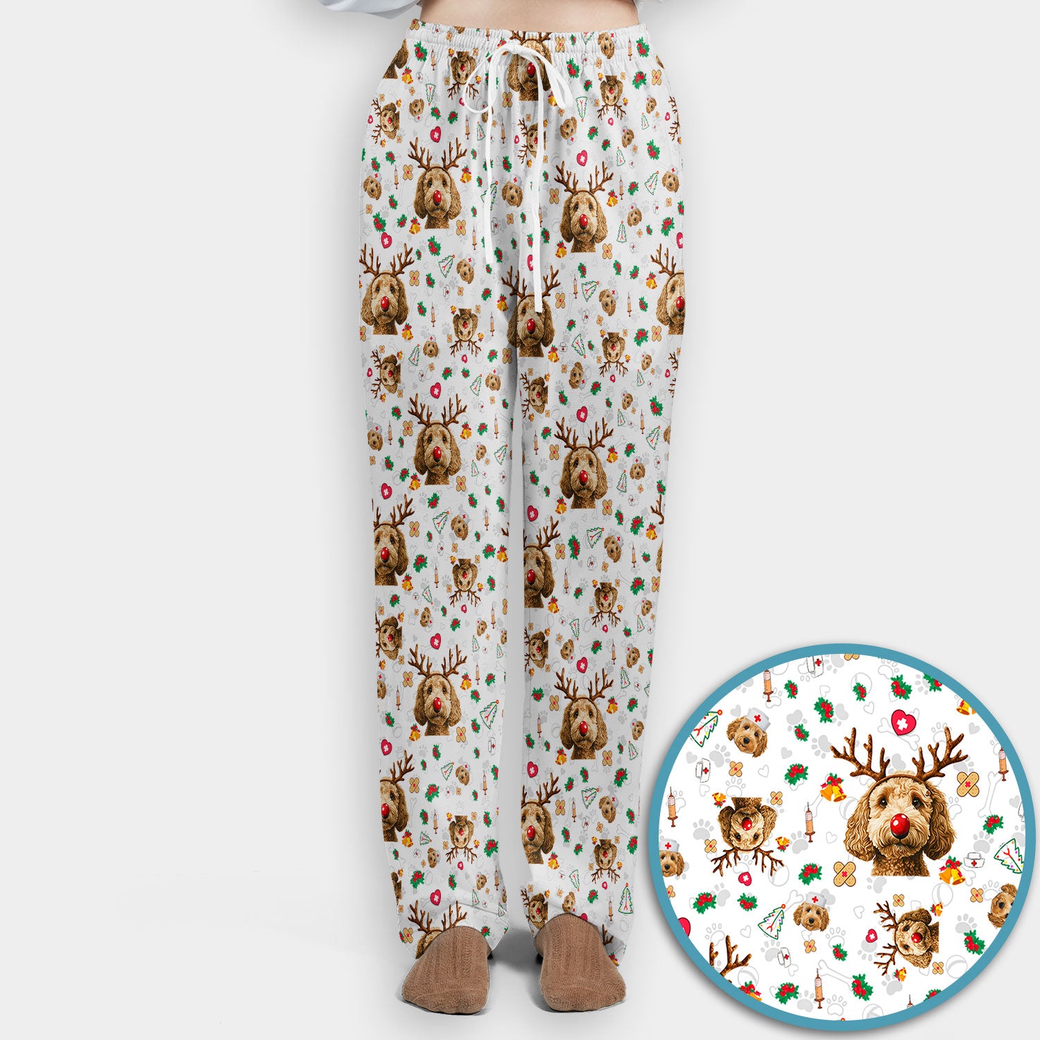 Labradoodle Reindeer Christmas Scrub Set - Funny Dog Nurse Pants and V Neck Top - Cute Holiday Medical Uniform