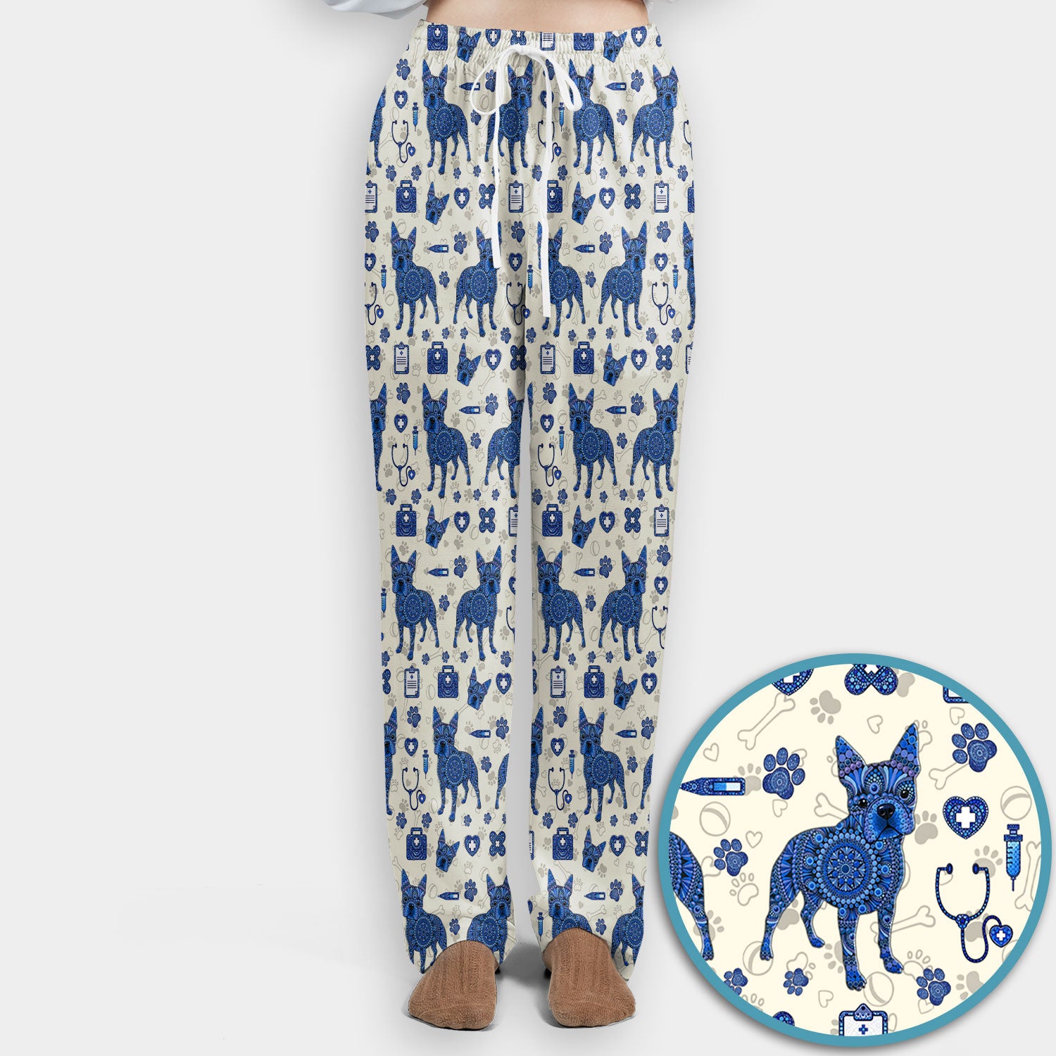 Blue Heeler Australian Cattle Dog Scrub Set, Australia Dot Art Pattern Shirt, Breathable Fabrics Nursing Uniform