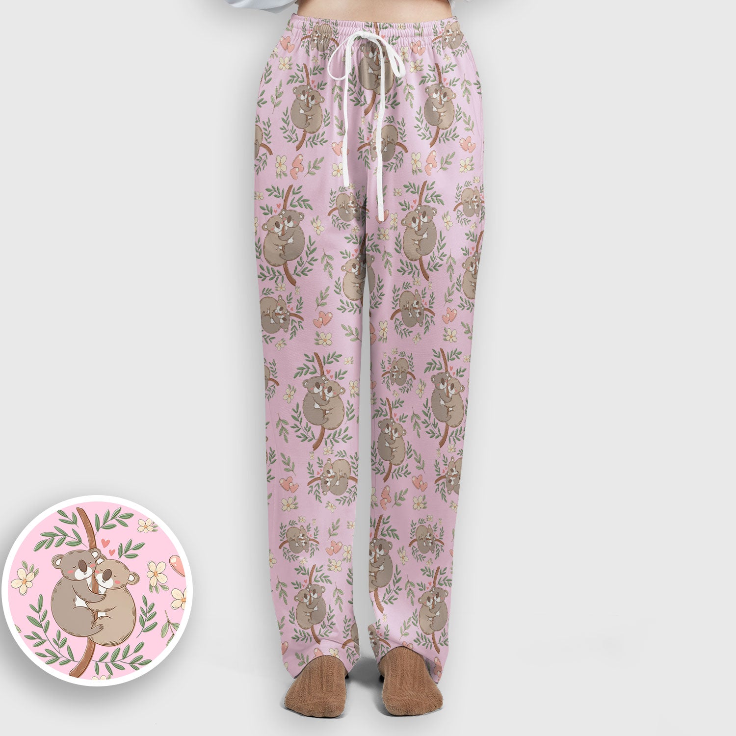 Cute Koala Couple Floral Medical Print Scrub Set, Women's Scrub Sets