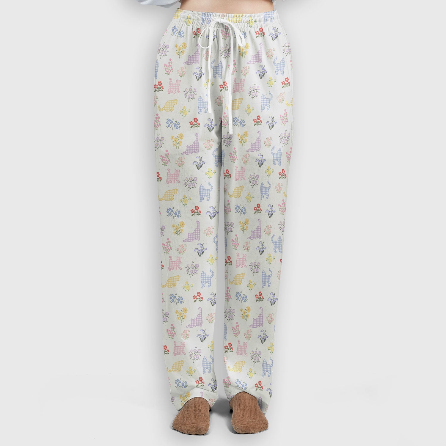 Pastel Cat Floral Nurse Scrub Set, Cute Cat Medical Pattern Shirt, Breathable Fabrics Nursing Uniform