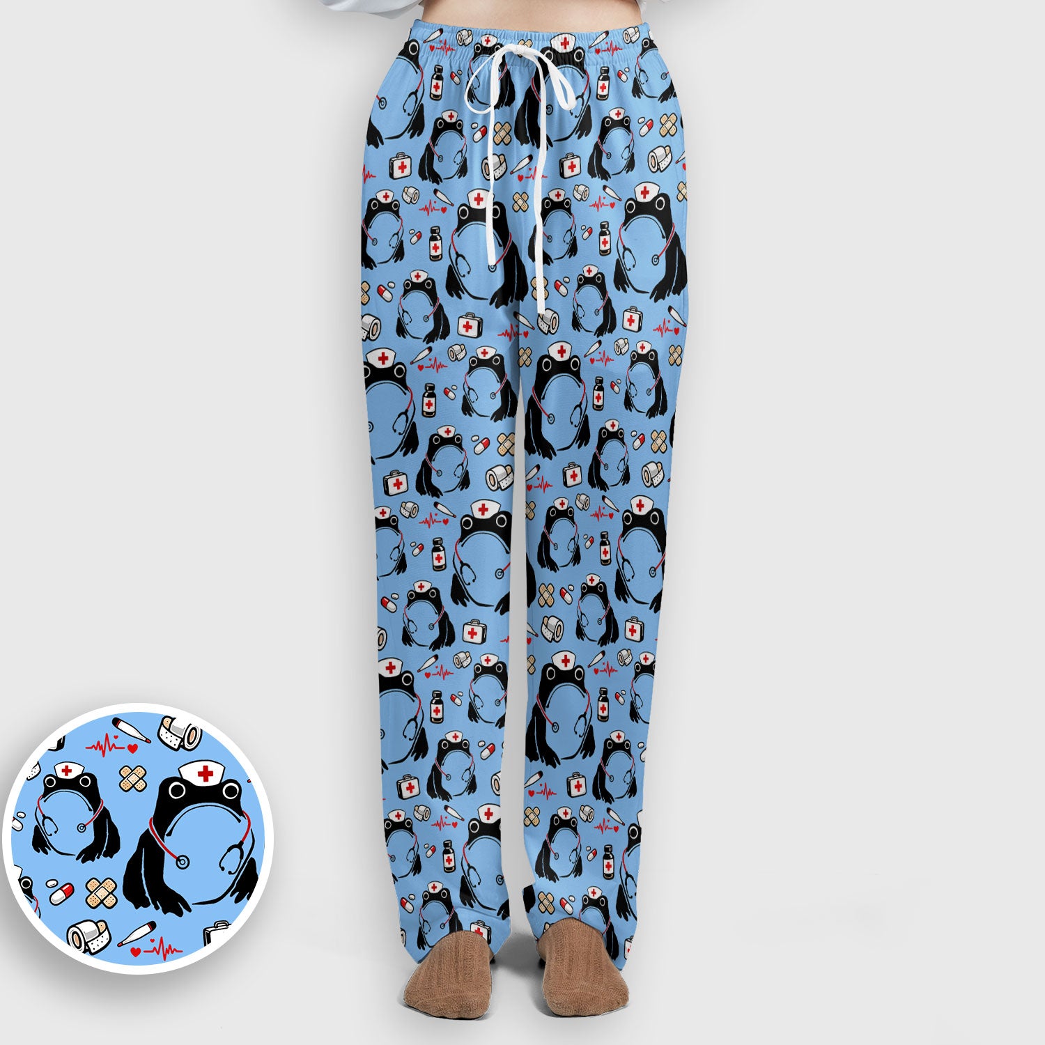 Cute Frog Nurse Medical Pattern Scrub Set, Breathable Med Uniform