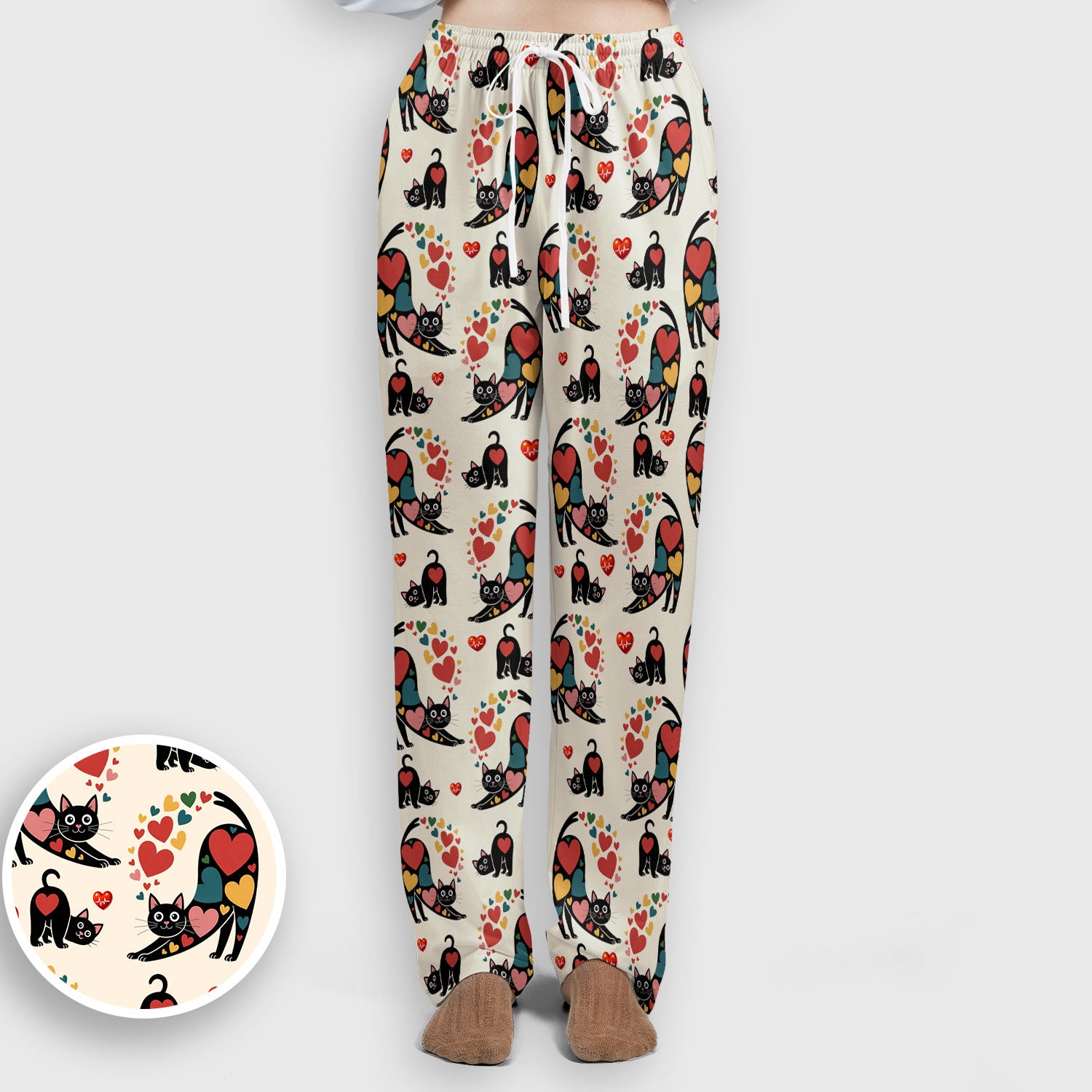 Playful Cat Valentine Heart Print Medical Scrub Set, Breathable Med Uniform