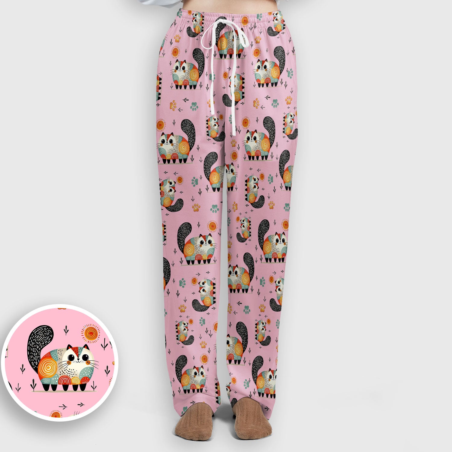 Playful Cat Illustration Women's Scrub Set, Breathable Med Uniform