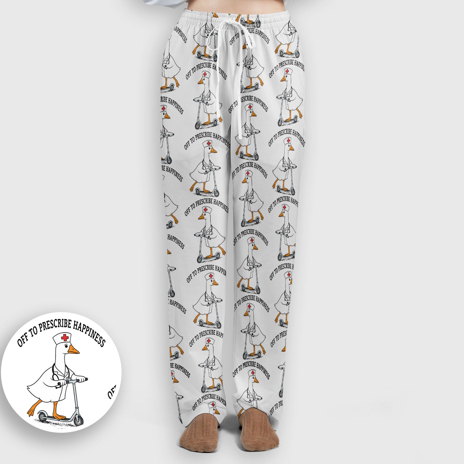 Nurse Goose Scooter Print Scrub Set, Breathable Med Uniform