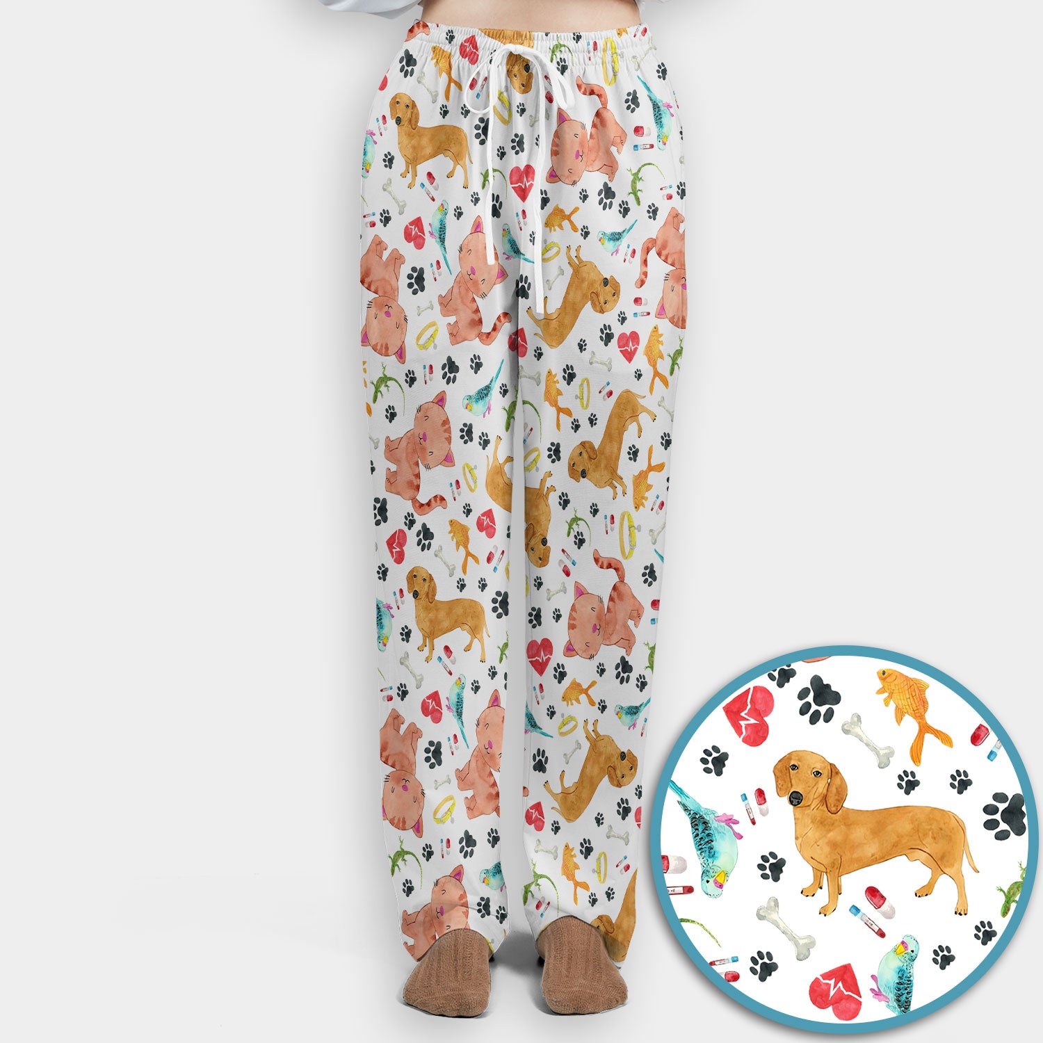 Cat Dog Veterinary Scrub Set - Cute Animal Paw Print Medical Pants and V Neck Top for Women RN CNA Vet Tech