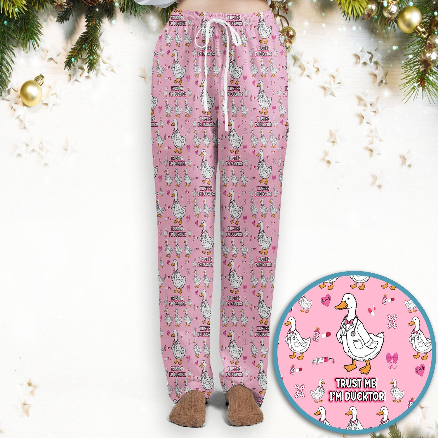 Trust Me I'm Ducktor Scrub Set, Funny Duck Pattern Scrub Shirt, Breathable Fabrics Nursing Uniform For Women