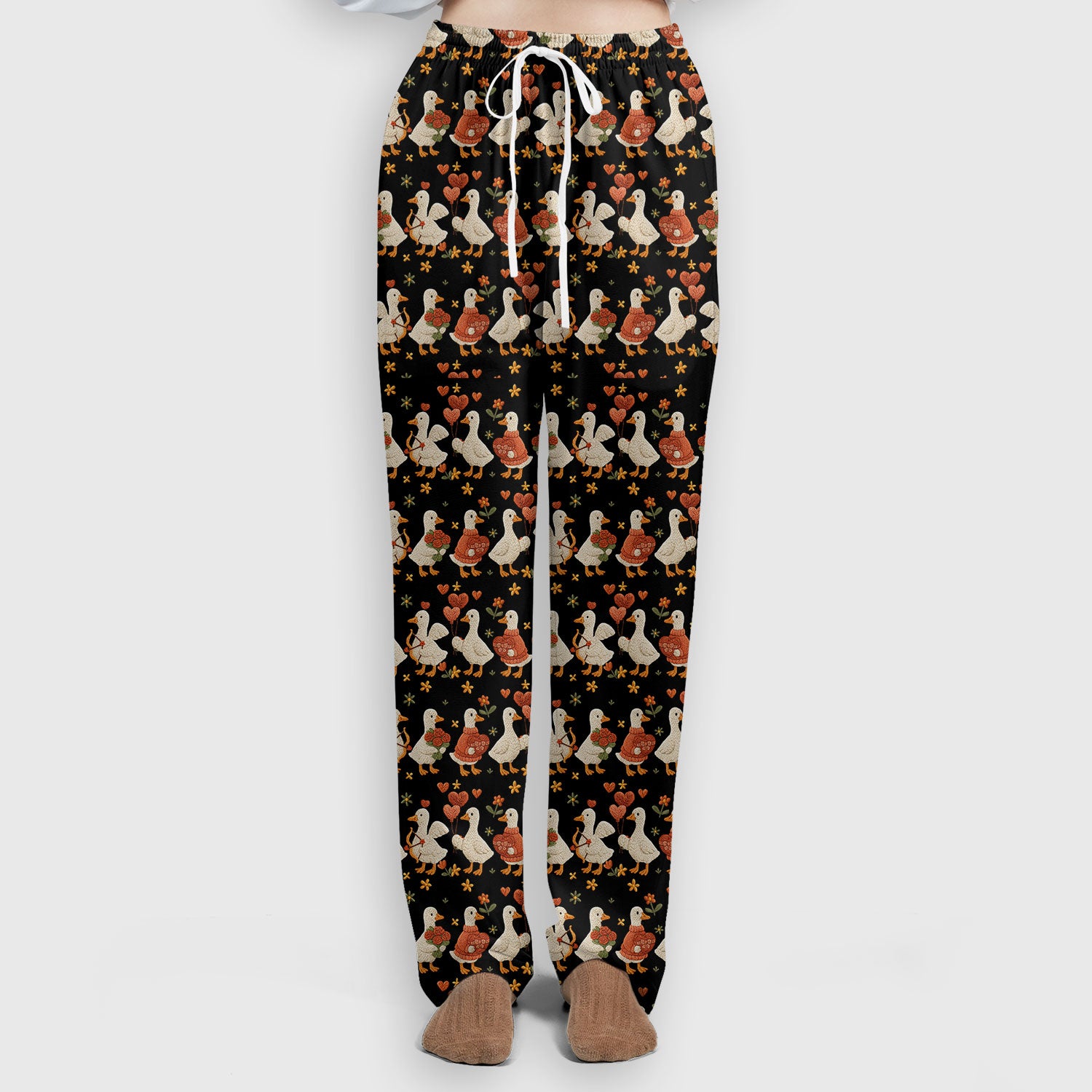 Cute Goose Nurse Scrub Set, Valentine Farm Medical Pattern Shirt, Breathable Fabrics Nursing Uniform