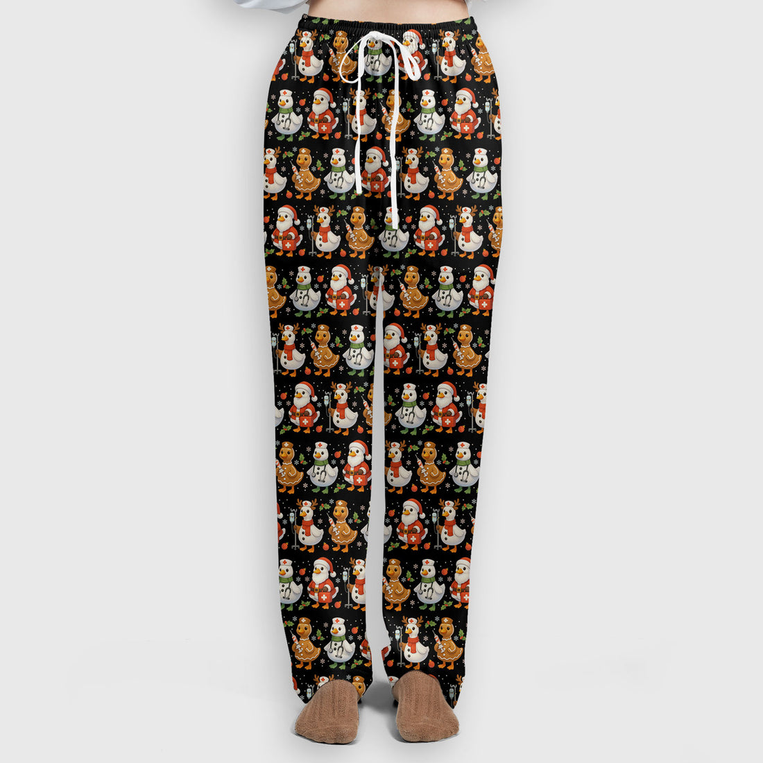 Funny Goose Christmas Scrubs for Women - Festive Holiday Pattern Scrub Top & Pants - Cute Christmas Scrubs with Charming Goose Print