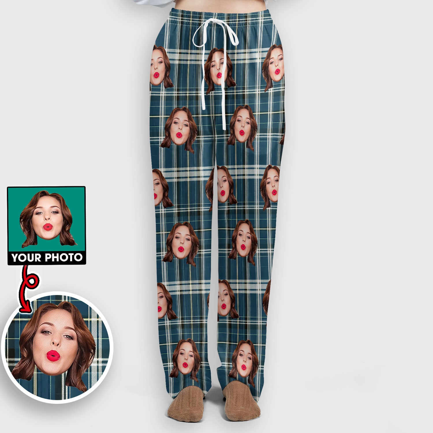 Personalized Funny Face Plaid Scrub Set, Custom Photo Pattern Medical Uniform For Nurses, Breathable Fabrics Nursing Uniform