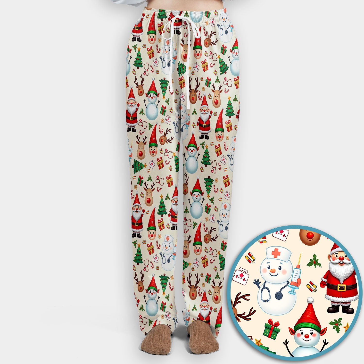 Christmas Scrub Set for Nurses - Cute Snowman Reindeer Santa Pattern - Holiday Medical Uniform RN CNA LPN Gift