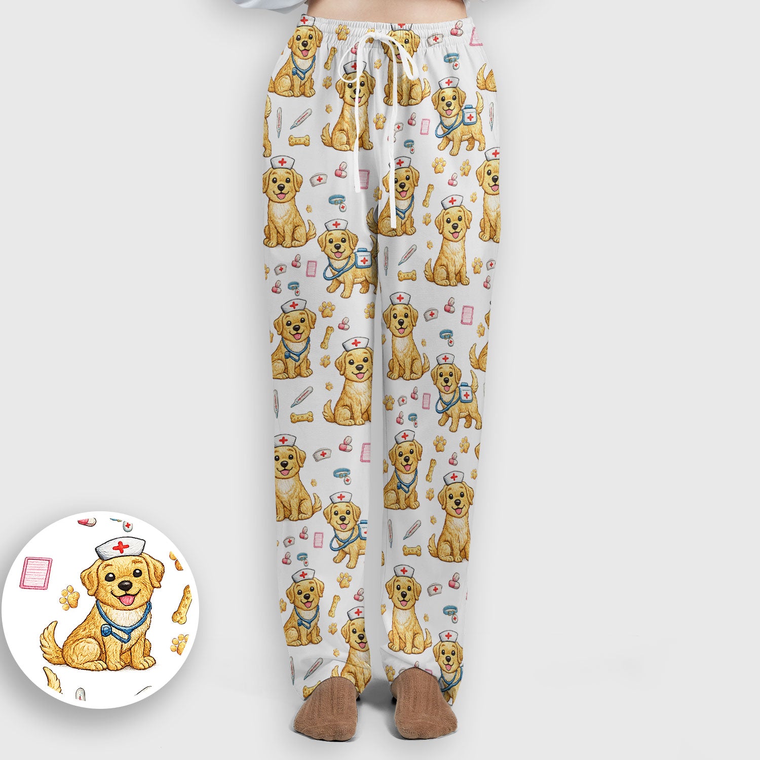 Cute Puppy Nurse Medical Print Women’s Scrub Set, Scrub Pants and V Neck Top
