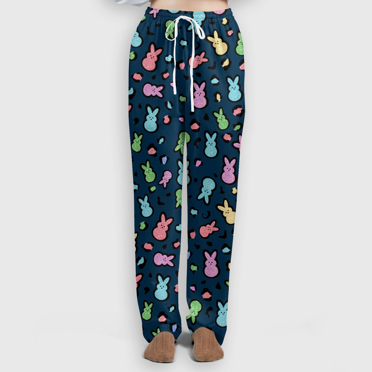 Cute Easter Bunny Pastel Pattern Scrub Set, Scrub Pants and V Neck Top