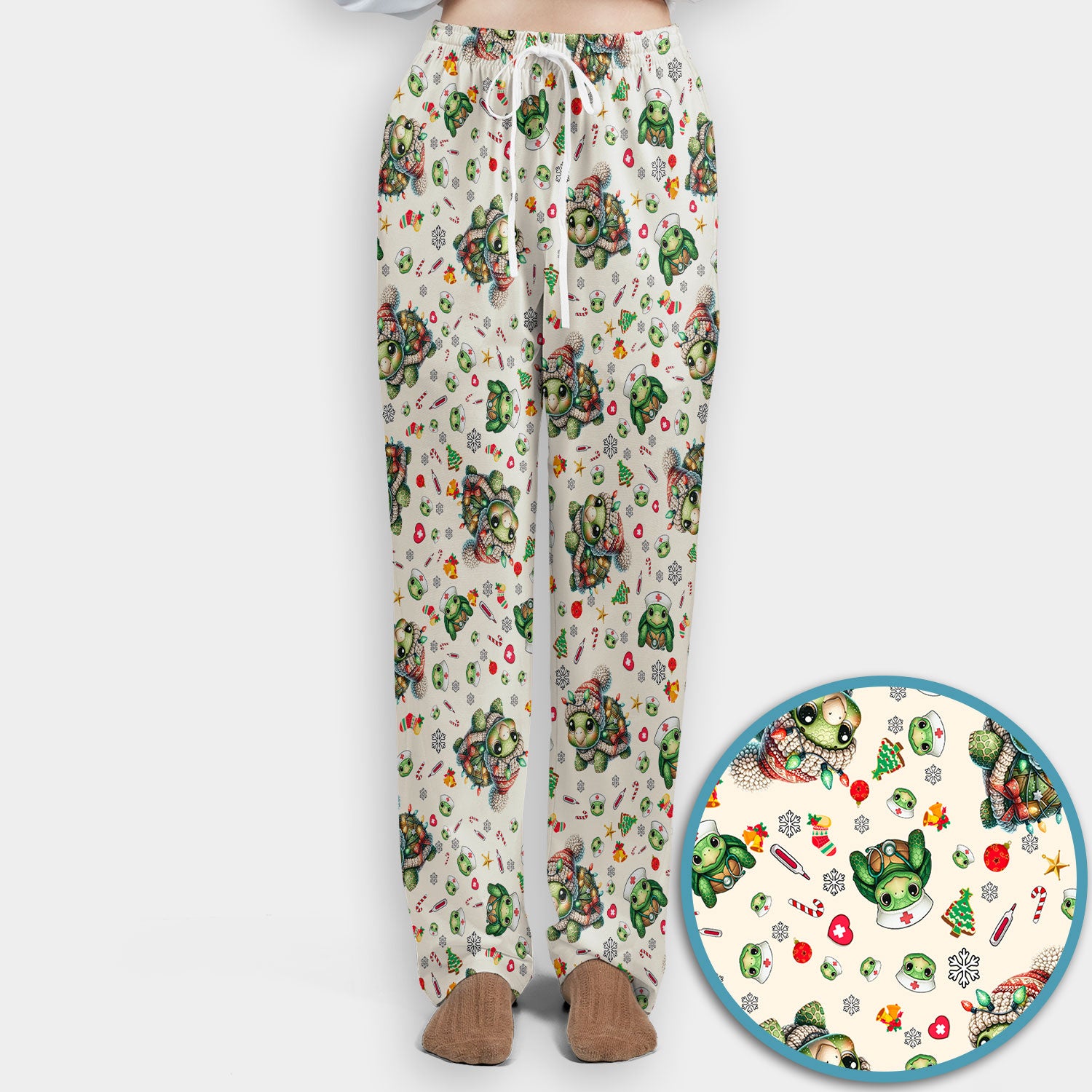 Christmas Turtle Scrub Set - Cute Funny Nurse Pants and V Neck Top - Holiday Medical Uniform for Women