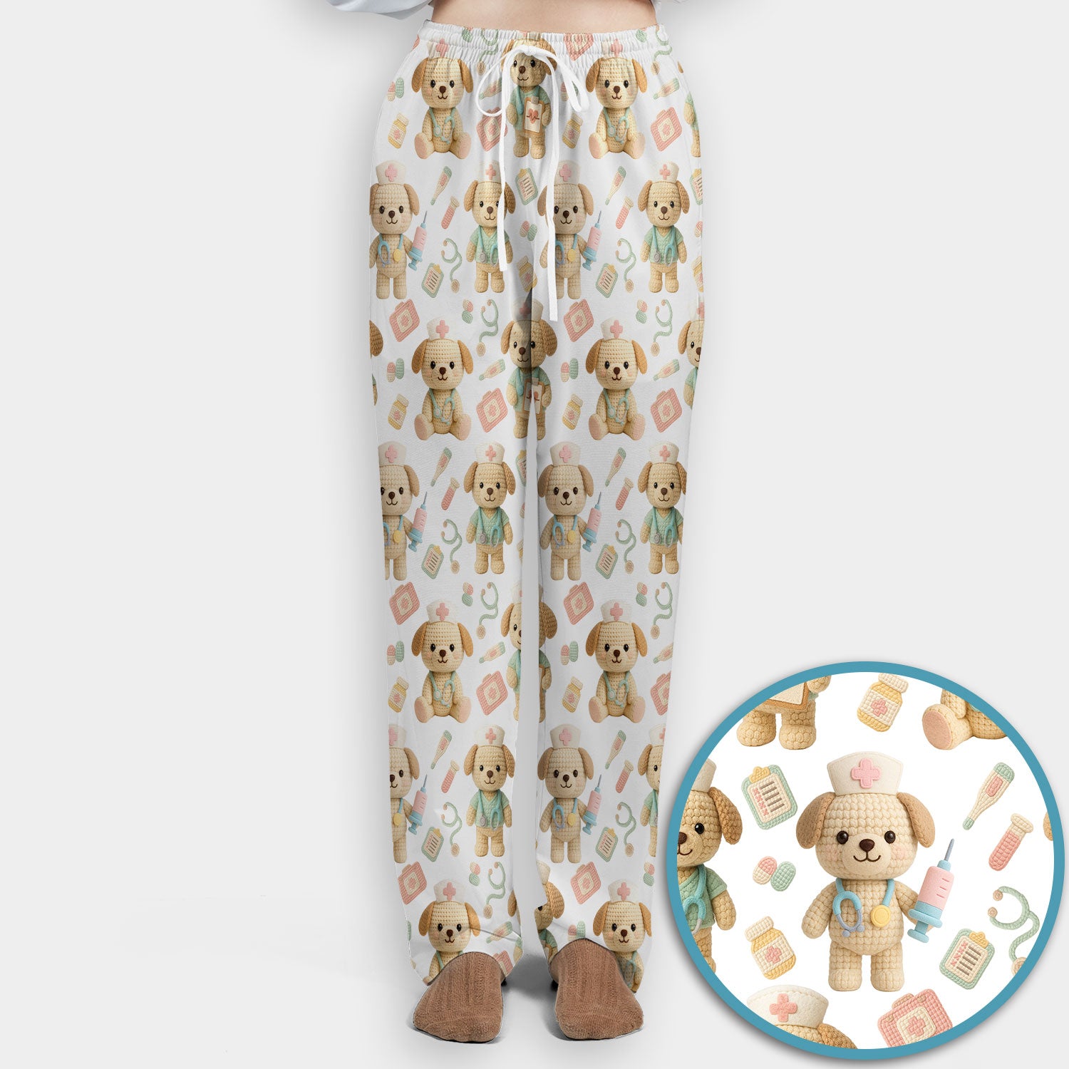 Cute Labrador Scrub Set for Nurse - Pastel Crochet Dog Scrubs Pants and V Neck Top - Adorable Puppy Med Uniform Gift for Women