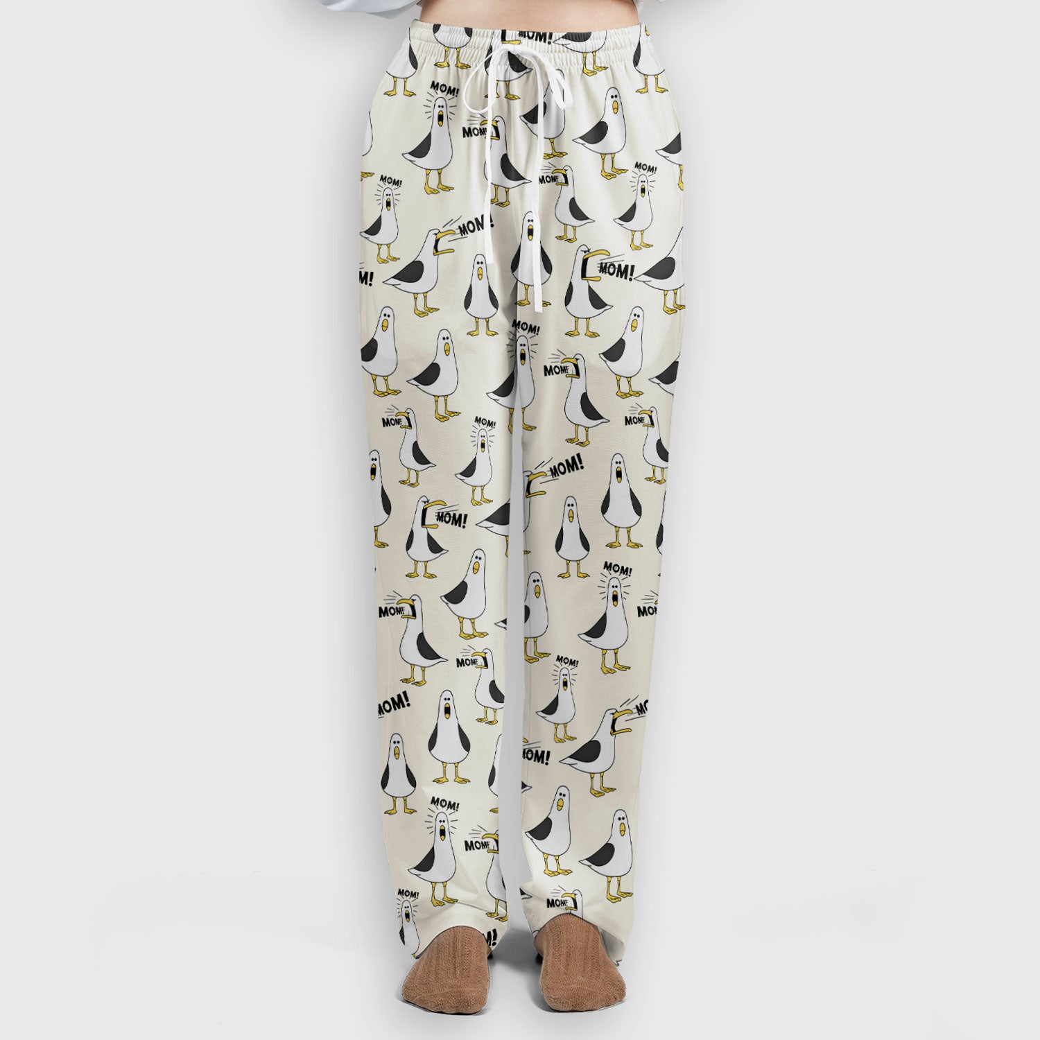 Funny Seagull Mom Seamless Pattern Scrub Set, Scrub Pants and V Neck Top