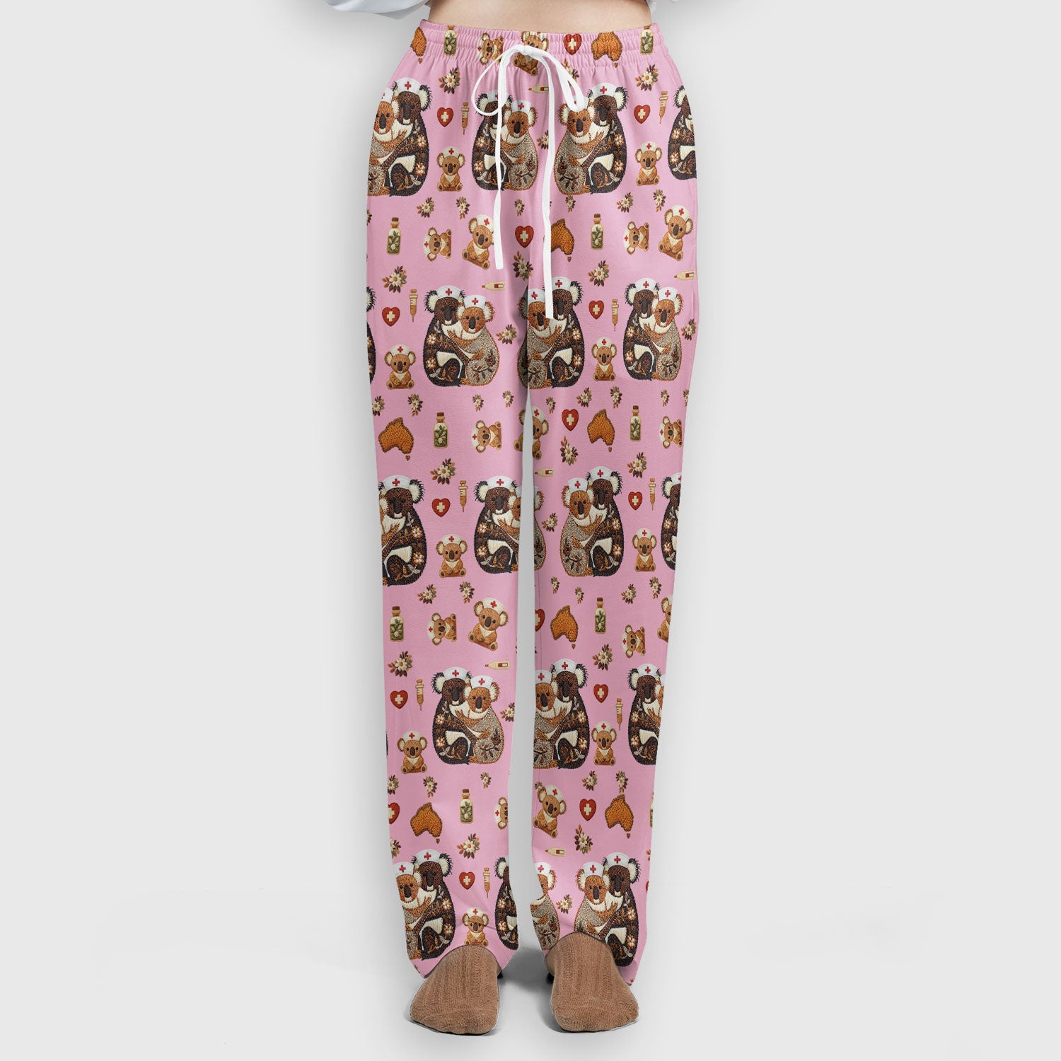 Cute Cartoon Koala Valentine Nurse Design Scrub Set, Breathable Med Uniform
