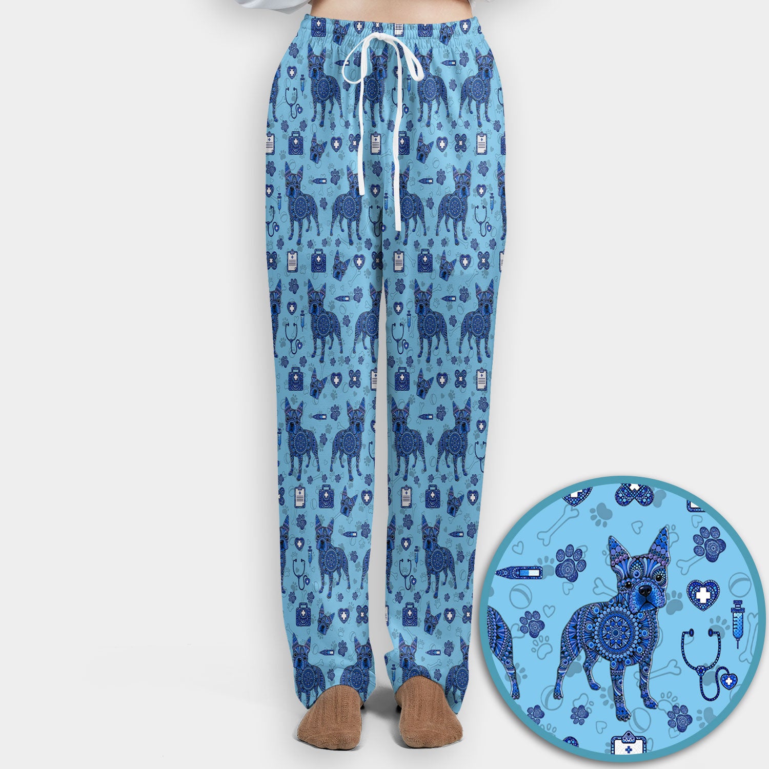 Blue Heeler Australian Cattle Dog Scrub Set, Australia Dot Art Pattern Shirt, Breathable Fabrics Nursing Uniform