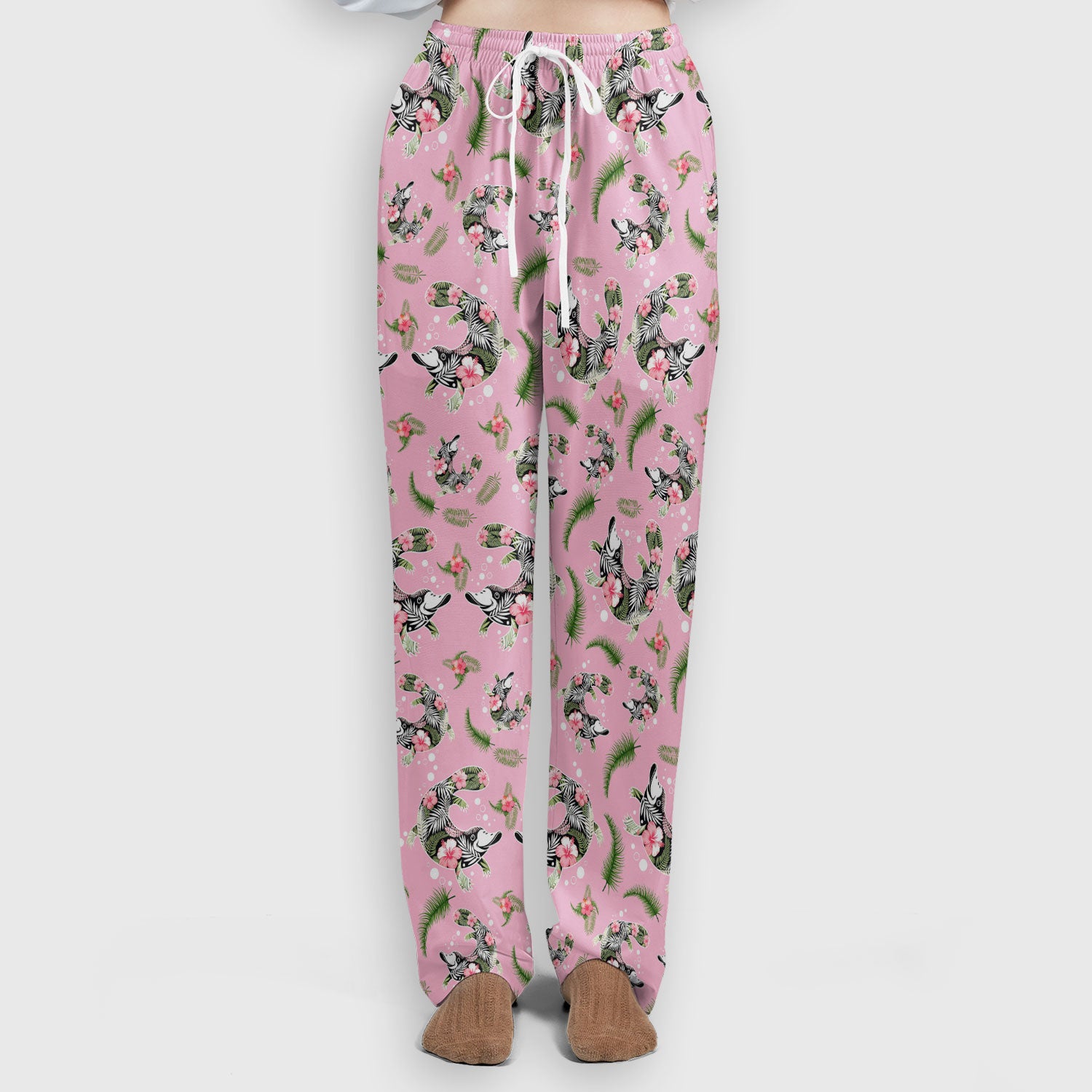 Cute Platypus Scrub Set, Tropical Floral Animal Pattern Nurse Shirt, Breathable Fabrics Nursing Uniform