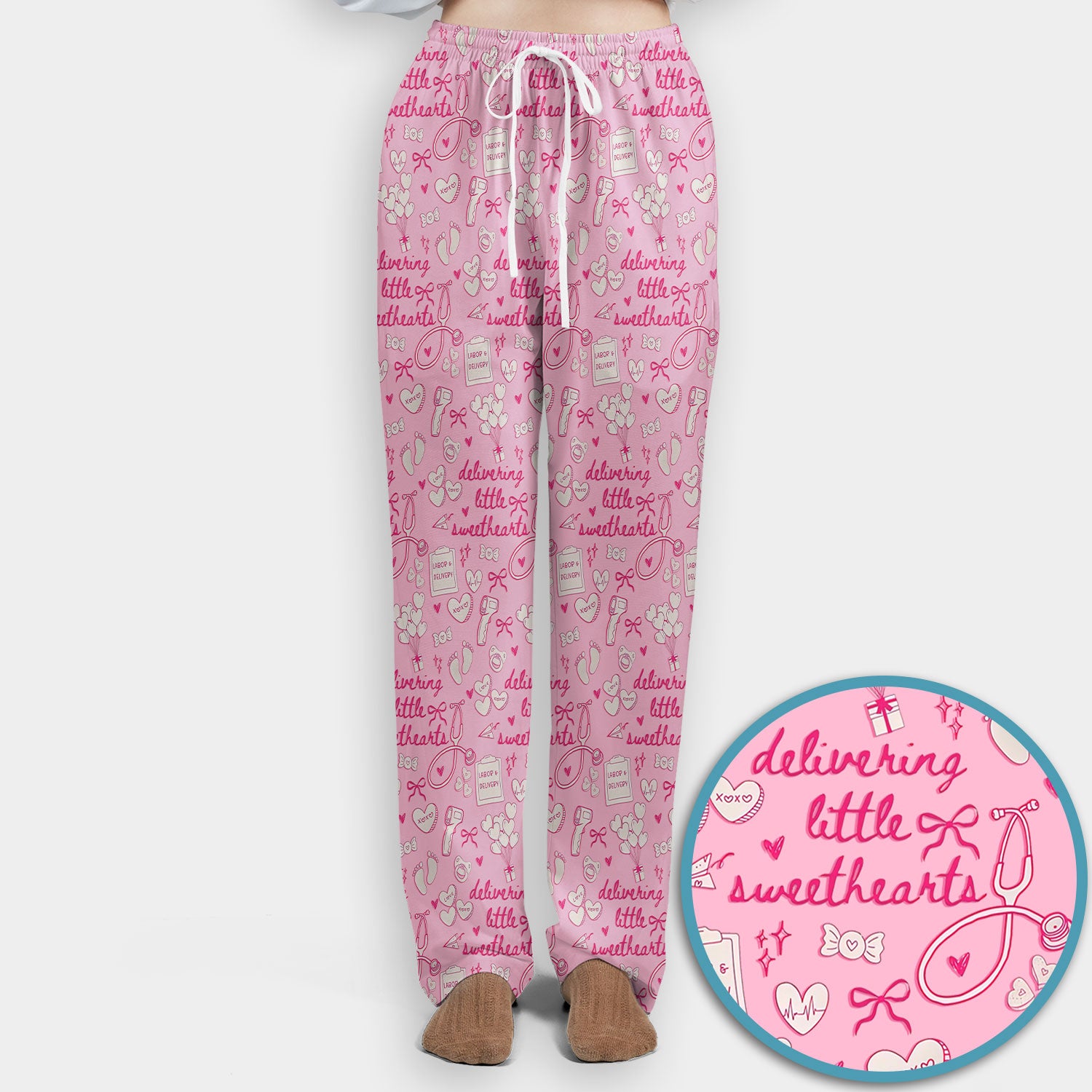 Valentine Labor And Delivery Scrub Set, XOXO Pattern Scrub Shirt, Breathable Fabrics Nursing Uniform For Women