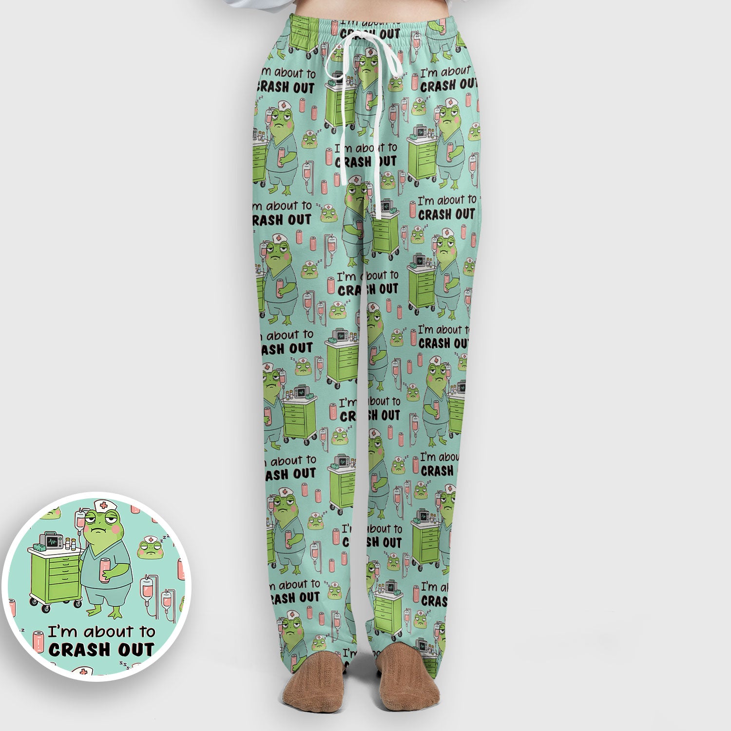 Funny Frog Pattern Nurse Scrub Set, I’m About to Crash Out Nurse Shirt, Breathable Fabrics Nursing Uniform